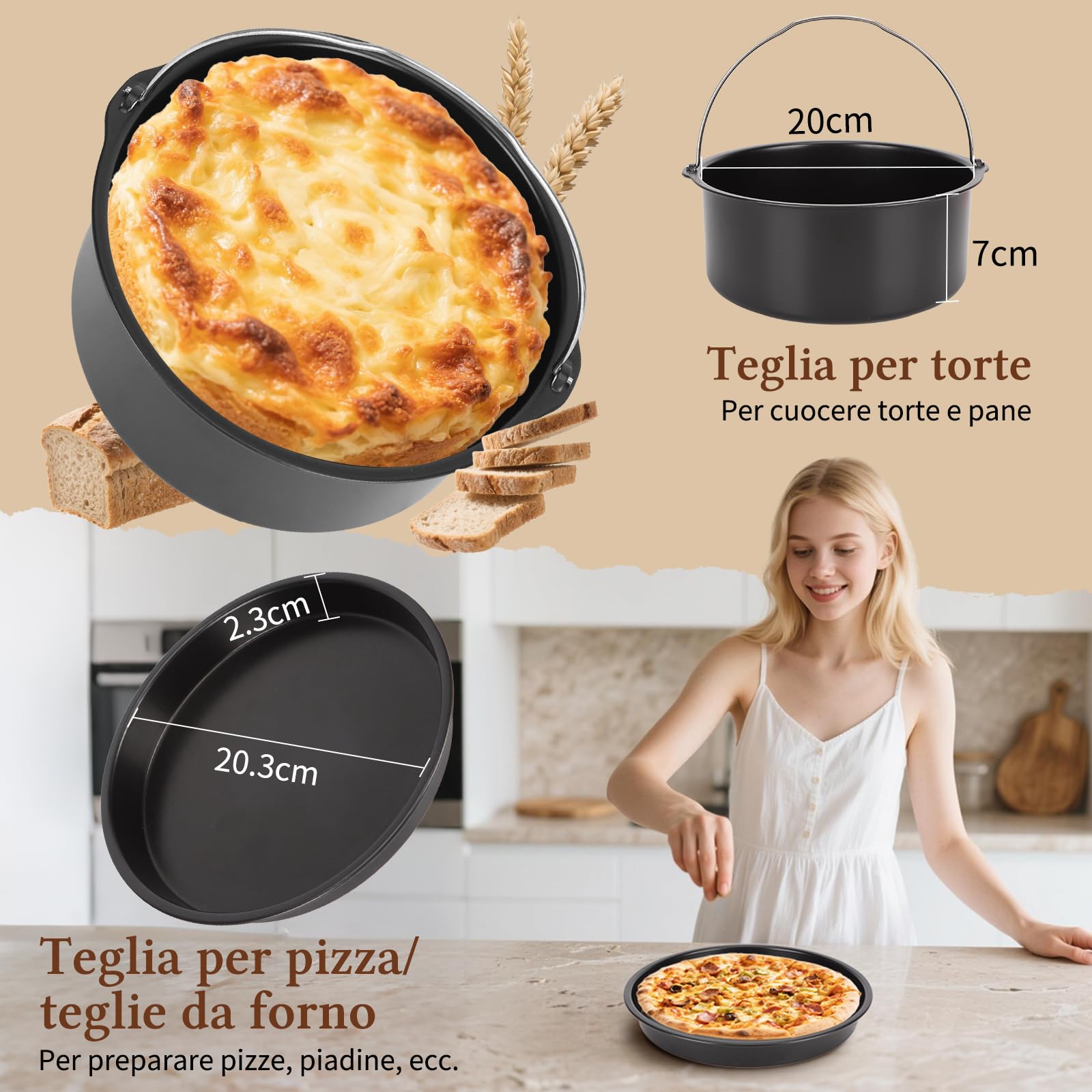 Accessori Friggitrice ad aria,12 Friggitrice ad aria accessori con Griglia, Pizza Teglia, Silicone Contenitore Waffle, Senza BPA, per Aigostar COSORI Cecotec Ninja Philips 5,5L 6L 6,2L 6,5L
