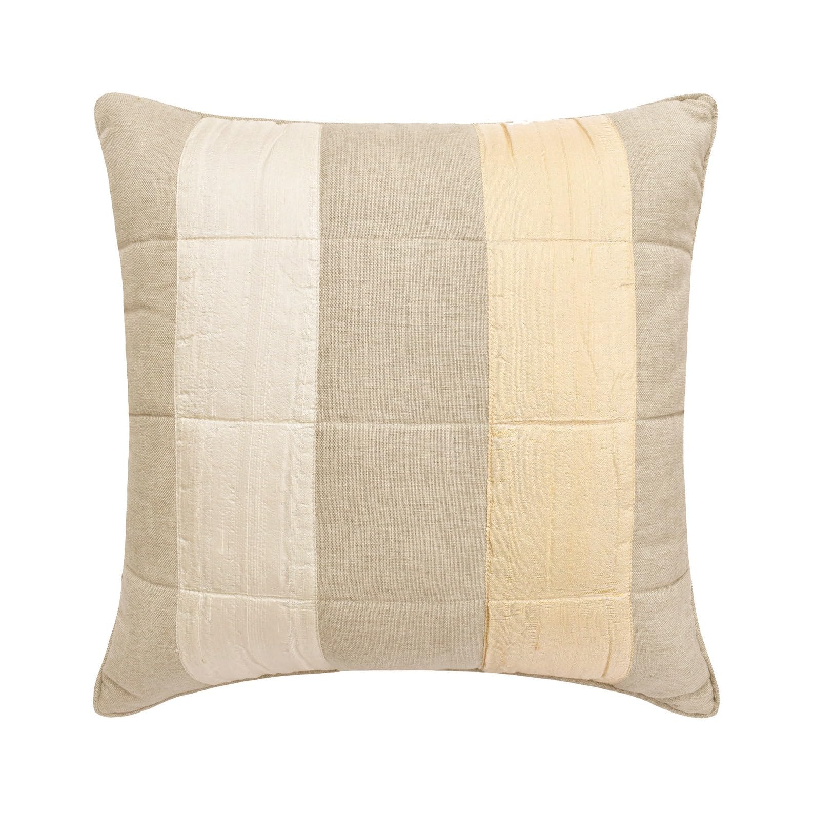 The HomeCentric Decorative Beige Pack of 2, 60x60 cm (24"x24") Cushion Cases, Linen & Silk Quilted, Patchwork Cushion Cases, Striped Pattern Contemporary Style - Bellezza