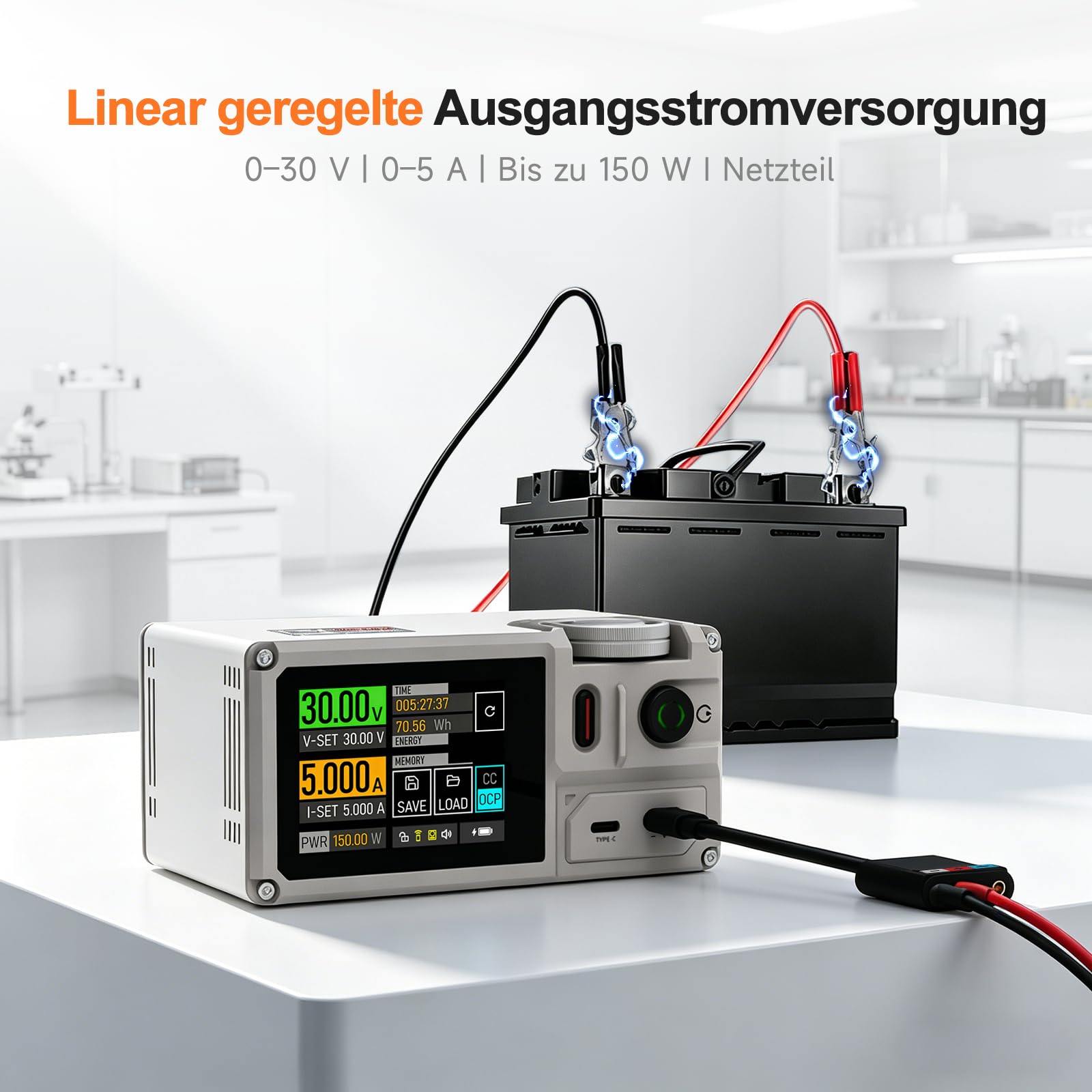 ISDT MP305B Labornetzgerät 0-30V 0-5A 150W, Tragbares DC-Netzteil mit 70,56Wh Akku, USB-C PD 3.2 140W, Programmierbares Netzgerät, Batterieladegerät für LiFePO4 Li-Ion LiPo Bleiakku