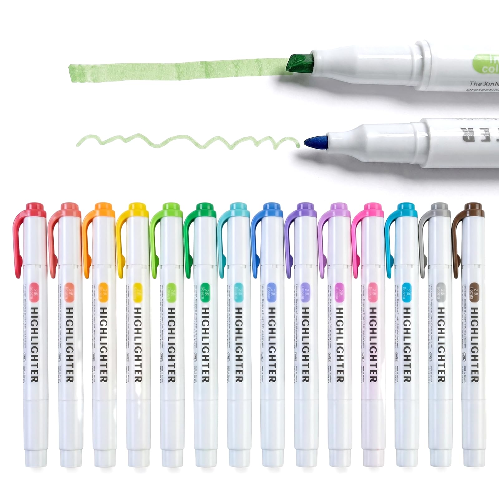 Muiltvoe 15Pcs Pastel Highlighters, Dual Tip Highlighter Pens for Adults and Students, No Bleed Mild Aesthetic Markers for Colouring, Journaling, Underlining and Note-Taking