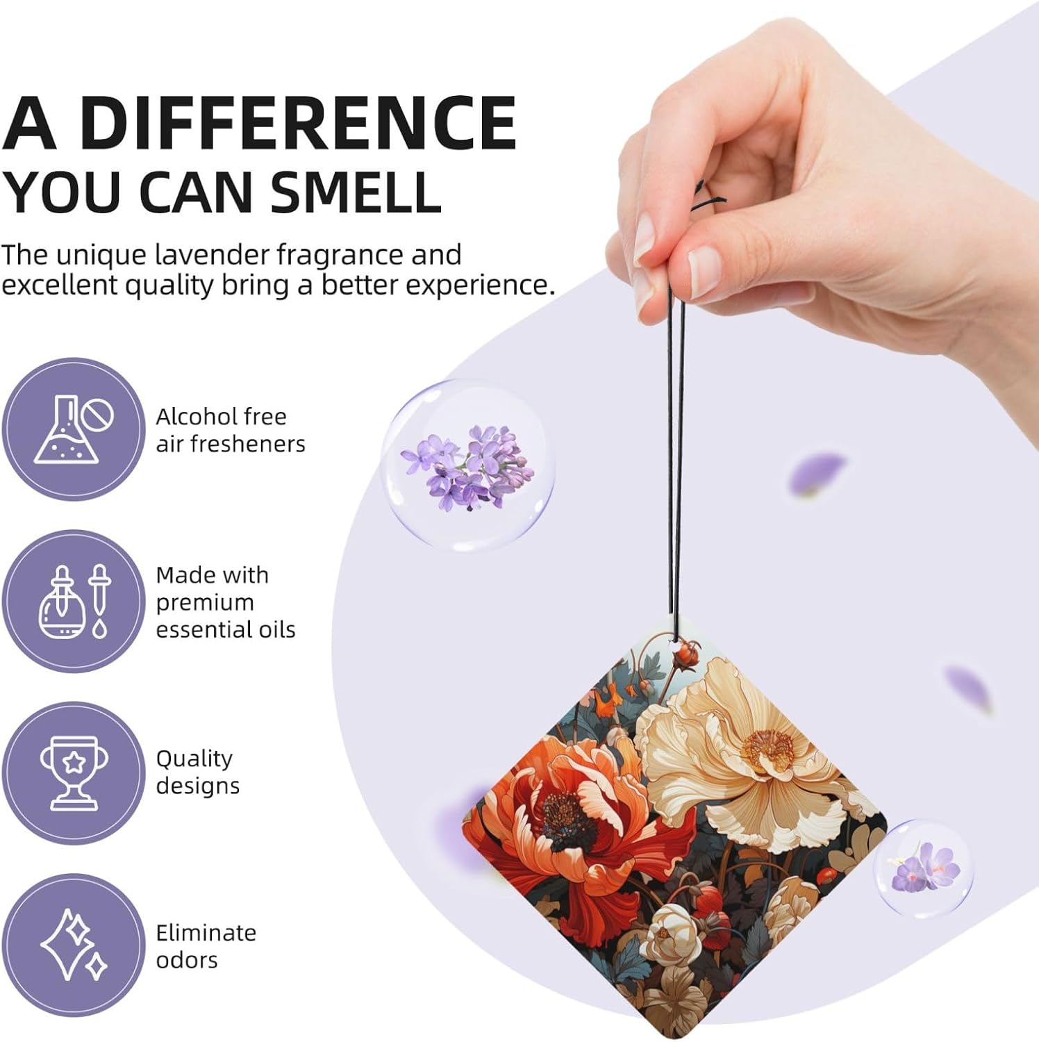 Car Air Freshener 24 PCS Retro Floral Hanging Car Air Fresheners Auto Interior Decor Card Freshener Strong Scented Card Lavender Cars Scents for Office Bedroom Close Drawer Square
