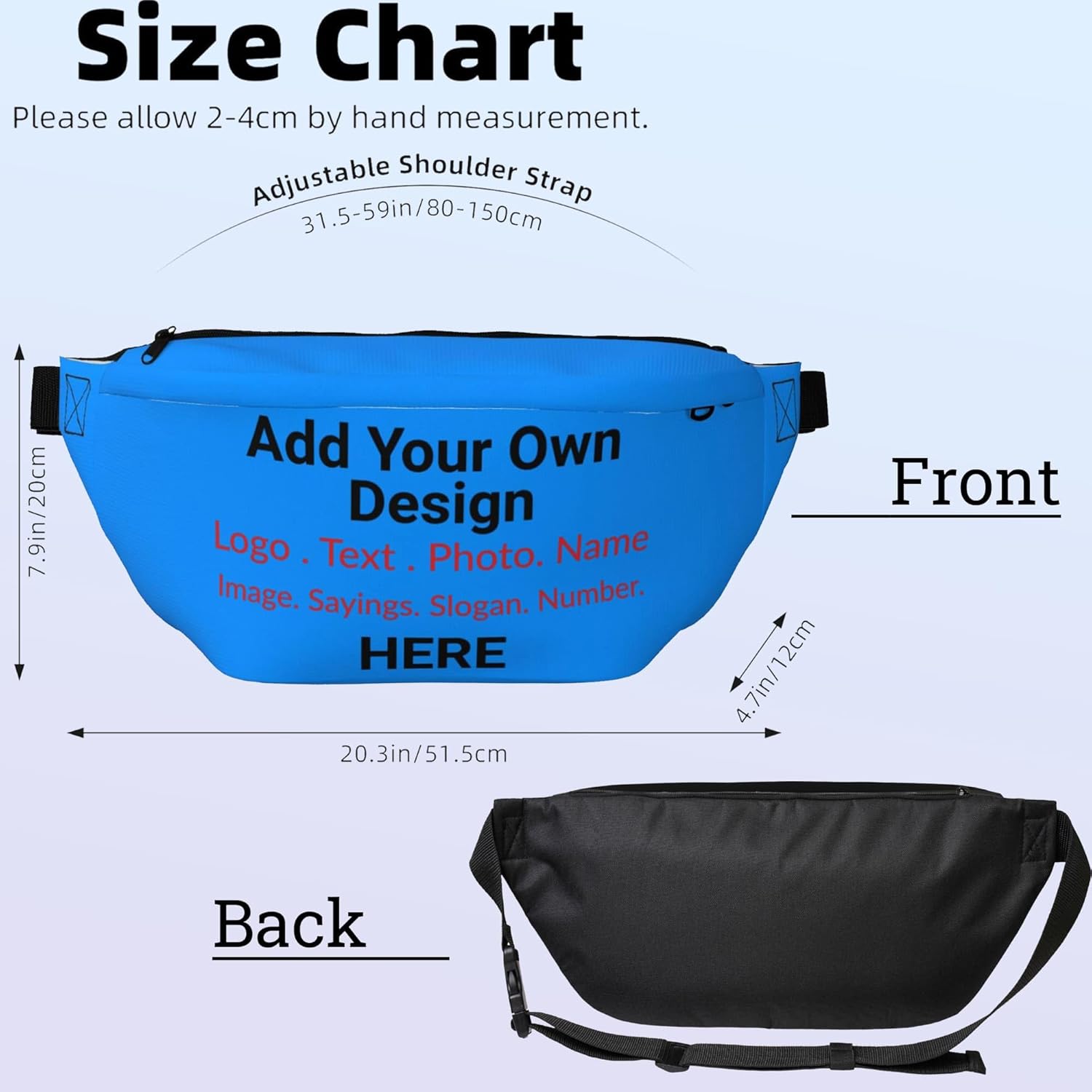 Personalized Custom Fanny Pack For Men Women Crossbody Waist Bag Add Your Logo Text Photo Name Customized Gifts (Blue) - Image 2