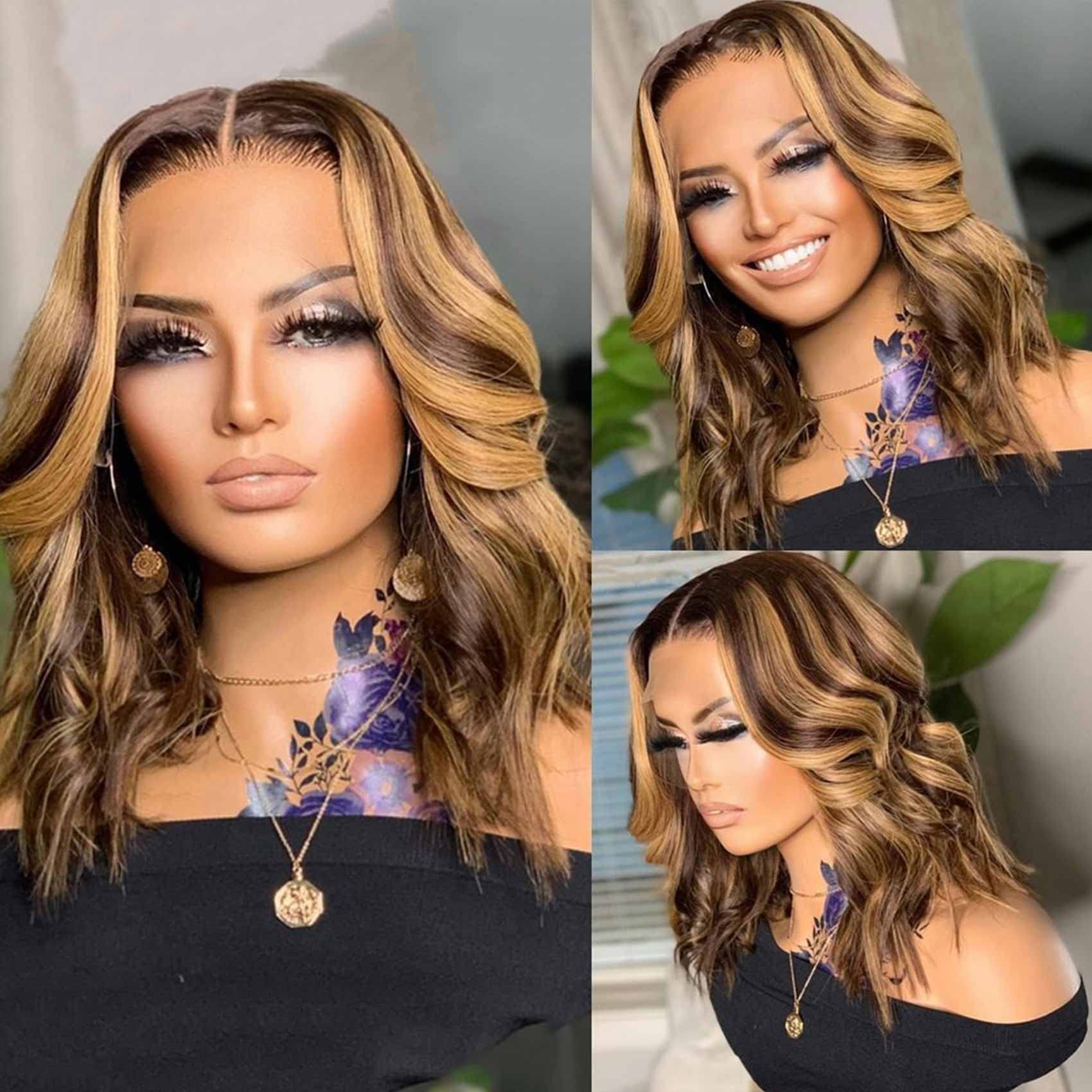 Amazon.com : Ombre Lace Front Wig Human Hair 13x4 Glueless Highlight Body  Wave Lace Front Wigs 150% Density Brazilian Virgin Human Hair Wig Pre  Plucked with Baby Hair 4/27 Honey Blonde Front