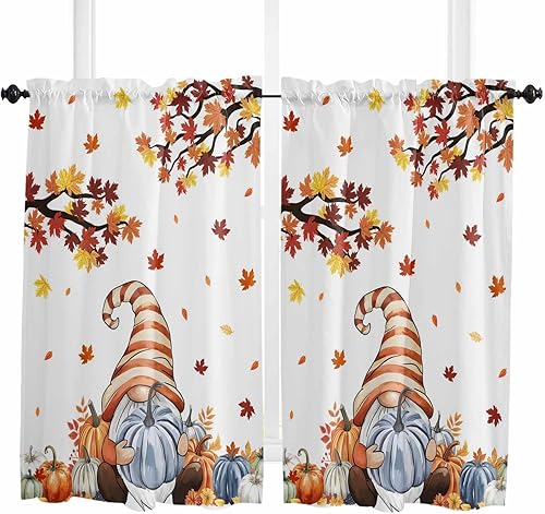 Miniatura 26 de Juego de cortinas semitransparentes con bolsillo para barra, cenefa y niveles de 36 pulgadas de largo, cortinas de arte abstracto de sol y arco