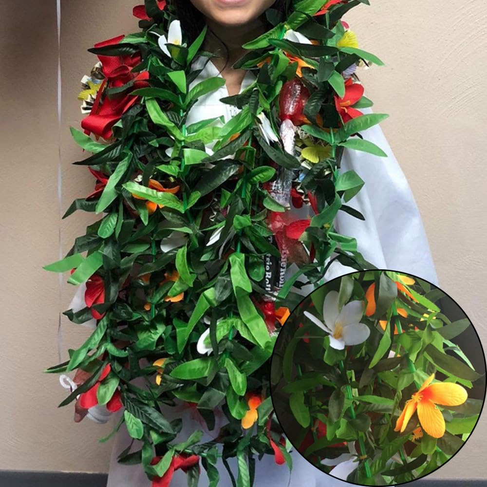 9 Pcs Blumen Halskette Hawaii Rot Blumenkette mit Grün Blätt Künstliche Blumengirlande Faux Pflanze Girlande Hawaiiketten Floral Leis Partygirlande Deko Zubehör für Luau Sommer Strand Party