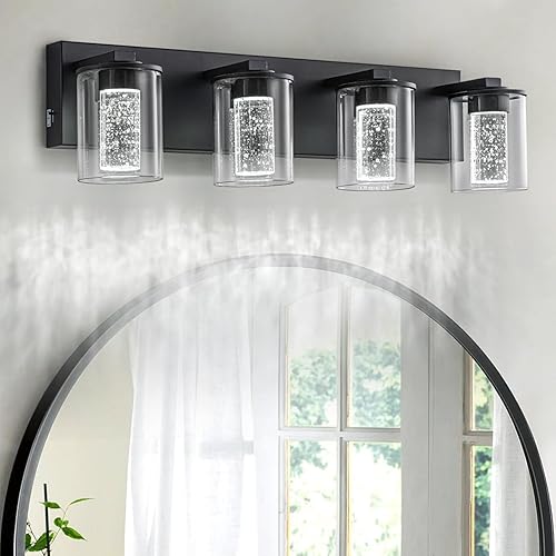Miniatura 11 de SineRise Lámpara de tocador negra (3 luces, 17 pulgadas), (3000 K/4000 K/6000 K, regulable), lámpara LED de baño con protección ocular, moderna