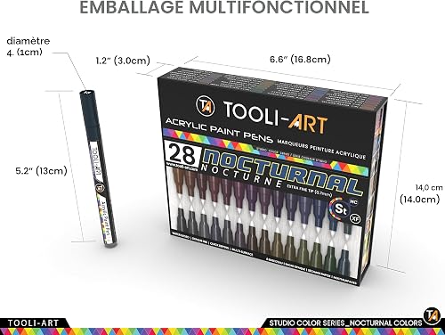 Studio Color Series Lot de 28 marqueurs de peinture acrylique à pointe extra fine de 0,7 mm pour peinture sur roche, verre, tasses, bois, métal, toile, bricolage, détails, non toxique, à base d'eau - 6