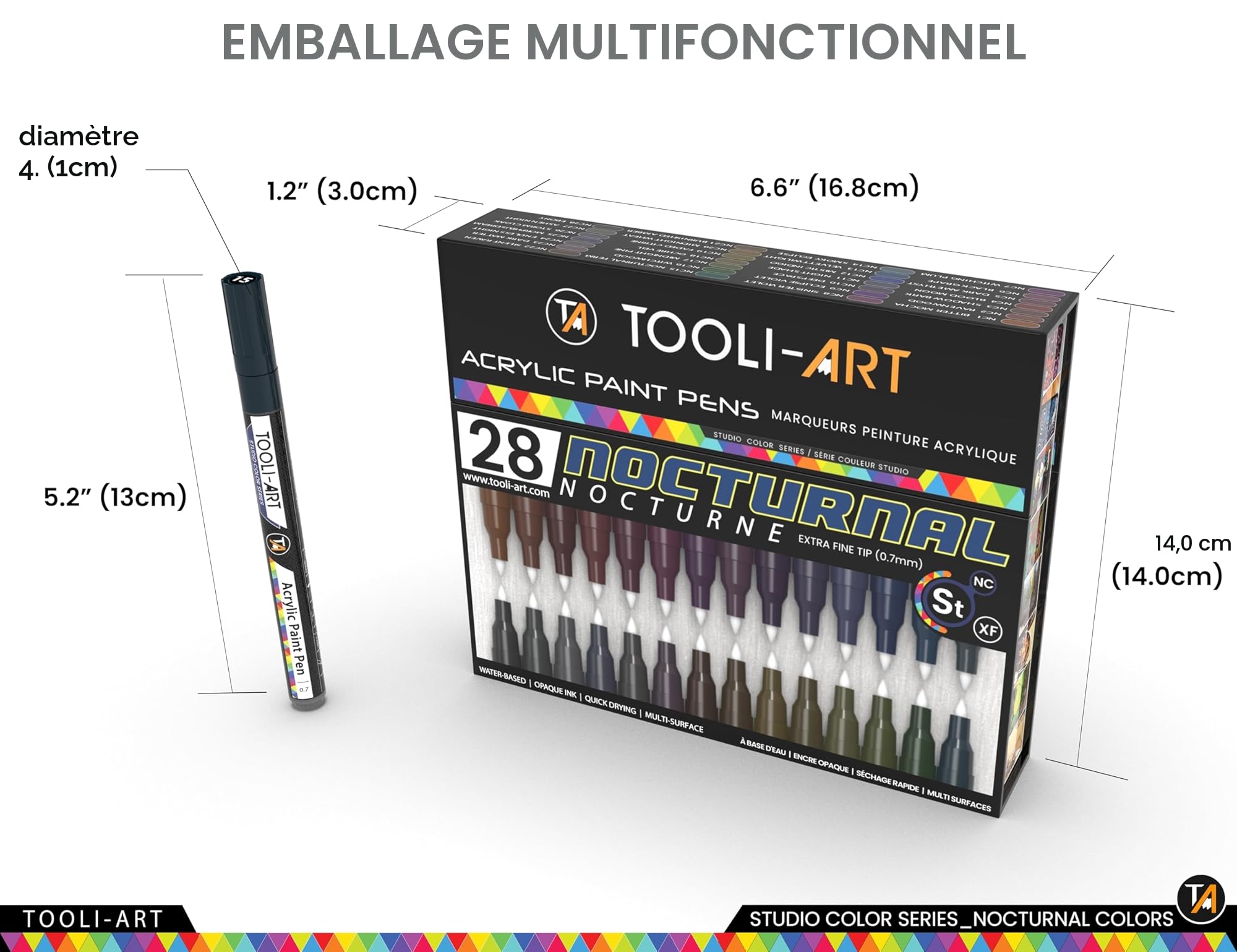 Studio Colour Series Lot de 28 marqueurs de peinture acrylique à pointe extra fine de 0,7 mm pour peinture sur roche, verre, tasses, bois, métal, toile, bricolage, détails Non toxique à base d'eau
