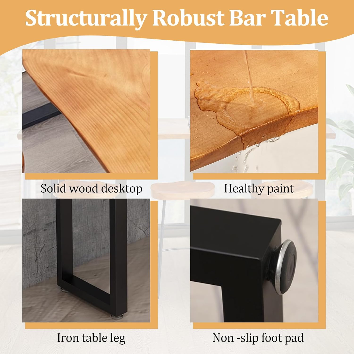 Bar Table, 55.1'' Narrow Bar Height Table, Industrial Bar Height Tables, Solid Wood Rectangular High Top Counter Height Bar Tables for Kitchen Dining Room (55.1in)