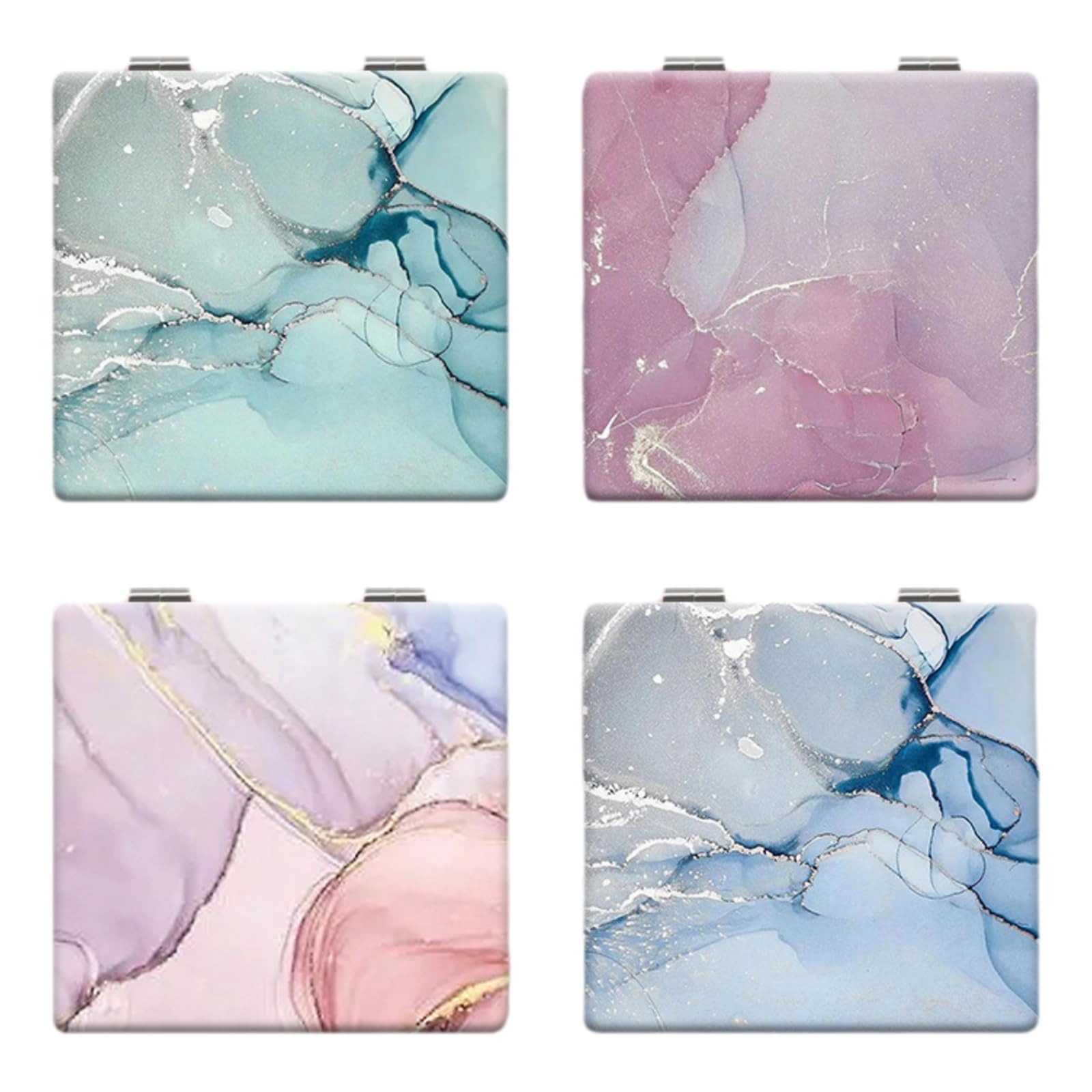 Tazweeq 4 Pcs Pocket Mirror, Compact Mirror, Small Travel Mirror with Magnification, Portable Double-Sided Magnifying, Marbling Portable Pocket Hand Mirror, Small Purse Mirror