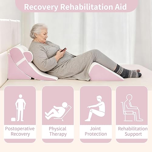 Miniatura 8 de Juego de 4 almohadas ortopédicas de cuña para poscirugía y alivio del dolor, almohada de cuña ajustable para espalda, reflujo ácido, sentarse en la