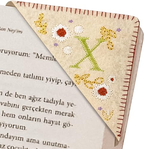 Miniatura 48 de Marcapáginas de esquina bordado, marcapáginas personalizadas con 26 letras de diseño de triángulo de fieltro, bordado y hecho a mano para tu placer