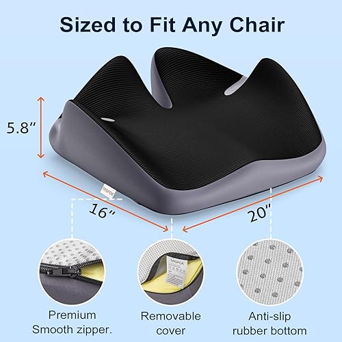 Miniatura 6 de TASPGE Cojín de asiento de espuma viscoelástica suave y cómodo  Versión mejorada 2024 Cojín para silla de oficina, tamaño XL, cojín de asiento de