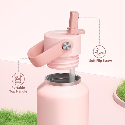 Miniatura 4 de POWCAN Botella de agua de 18 oz aislada a prueba de fugas, fría durante 24 horas, apta para CupHodler, tapa con popote y asa, ligera, botella de