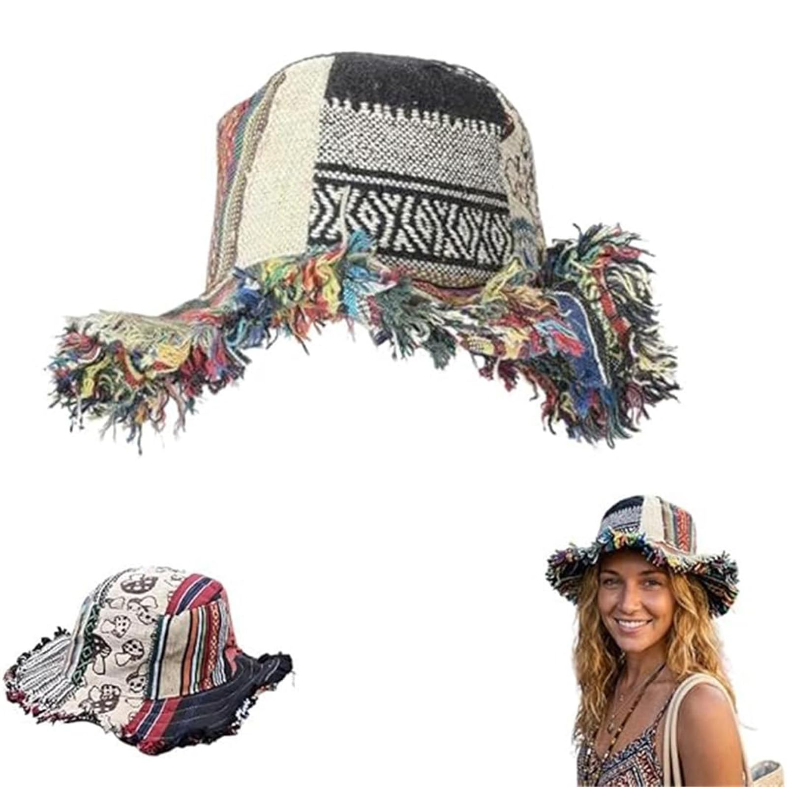 Chapeau bob en patchwork effiloché de style multicolore aux finitions soignées - 8