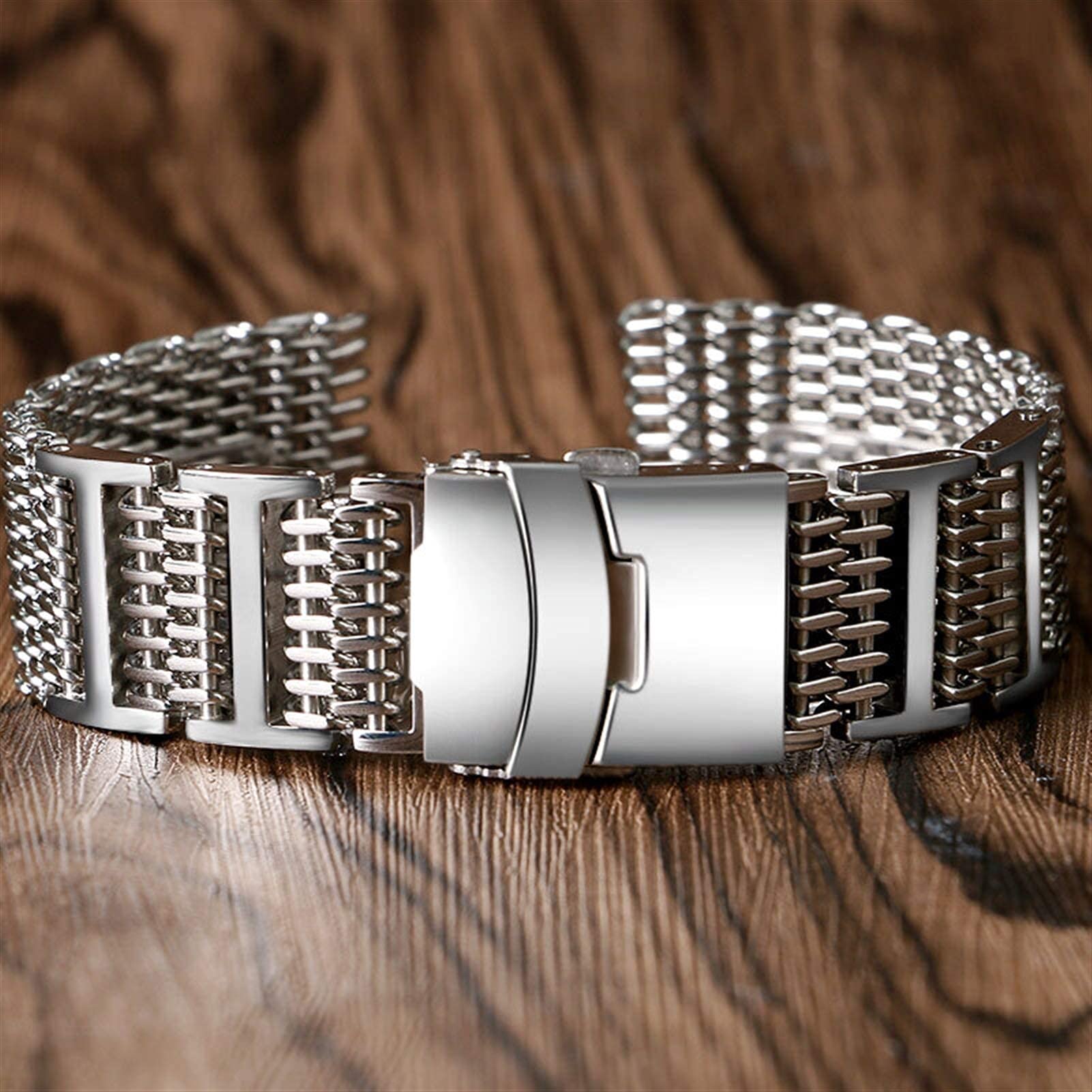 Cinturino per Orologio, Cinturino di Ricambio in Acciaio Inossidabile Argento con Maglie da 20/22/24 mm. Bracciale con Chiusura Pieghevole