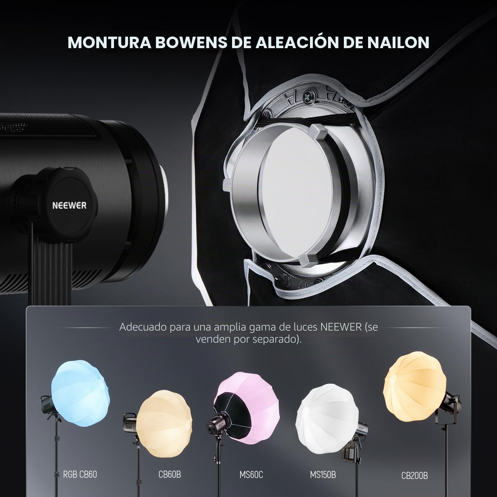 NEEWER 26"/65cm Softbox Linterna, 360° Difusor de Luz Liberación Rápida, Montura Bowens, Aleación Nailon Ligera para Iluminación Vídeo LED Continua RGB CB60, CB60B, CB200B, MS60B, MS60C, MS150B,NS26L