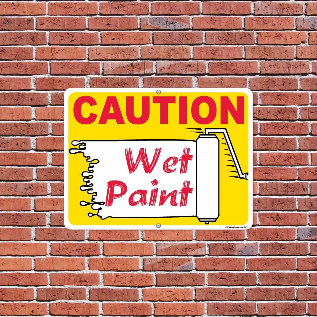 VictoryStore Yard Sign Outdoor Lawn Decorations: Caution Wet Paint Roller Graphic Aluminum Sign, Size 18 inch x 24 inch