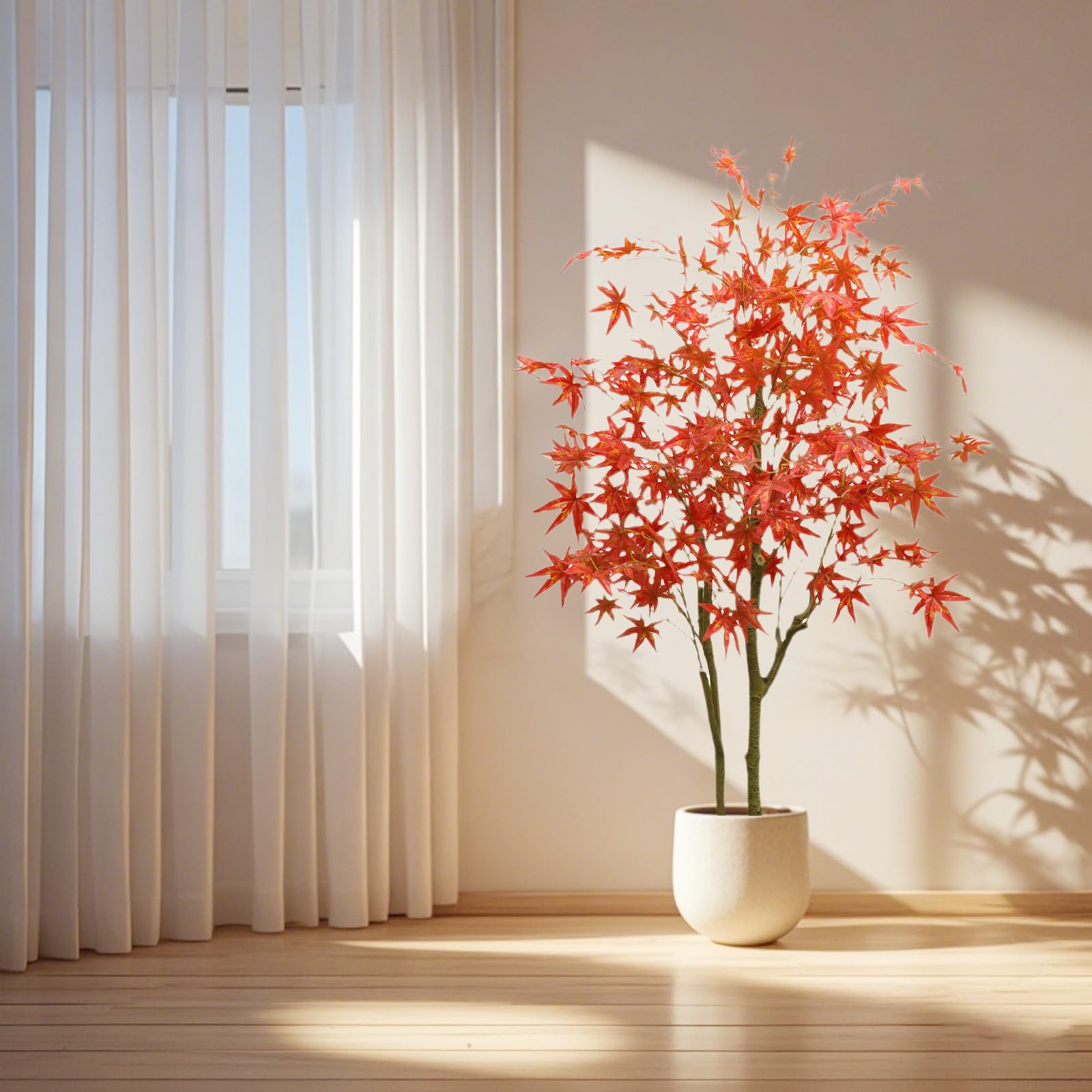 Zstar 2 Piezas de Arce Artificial Grande de 150 cm, Doble Polo, Plantas Artificiales Grandes de Arce, decoración Interior, árbol de otoño Artificial en Maceta para Granja, hogar, Boda