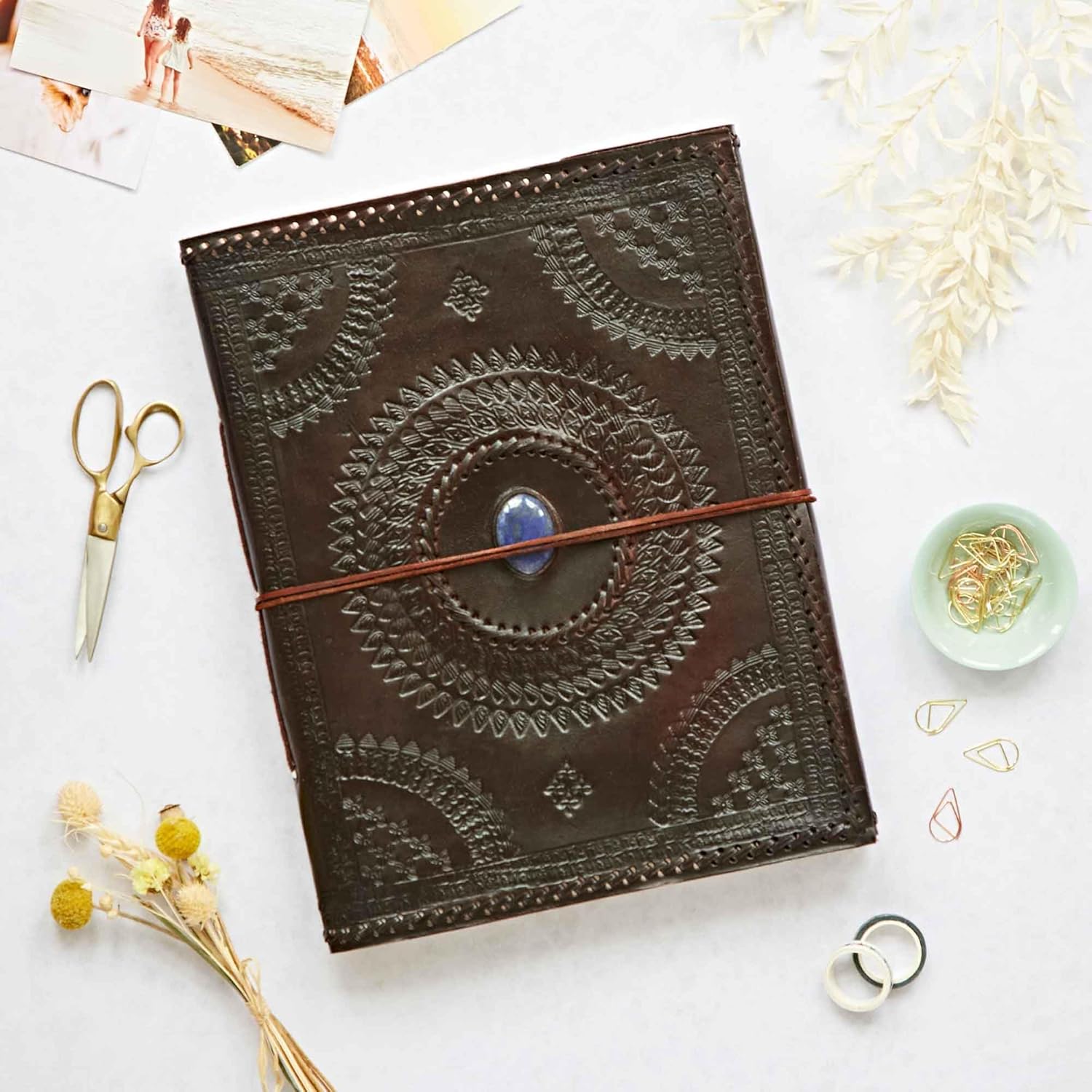 Paper High Indra Extra Large Stitched and Embossed Stoned Leather Photo Album 260 x 365 mm