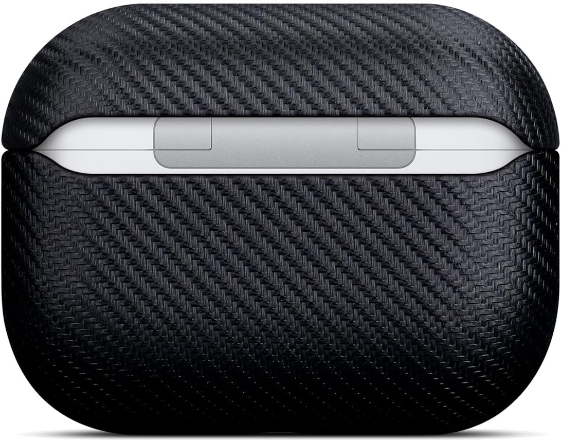 Haobobro for AirPods Pro 3 Case Cover - Selected Vegan Leather, Carbon Fibre Texture, Handmade Drop Protective Hard Cover, Qi and MagSafe Charging Compatible - AirPods Pro 3rd Generation Case - Black