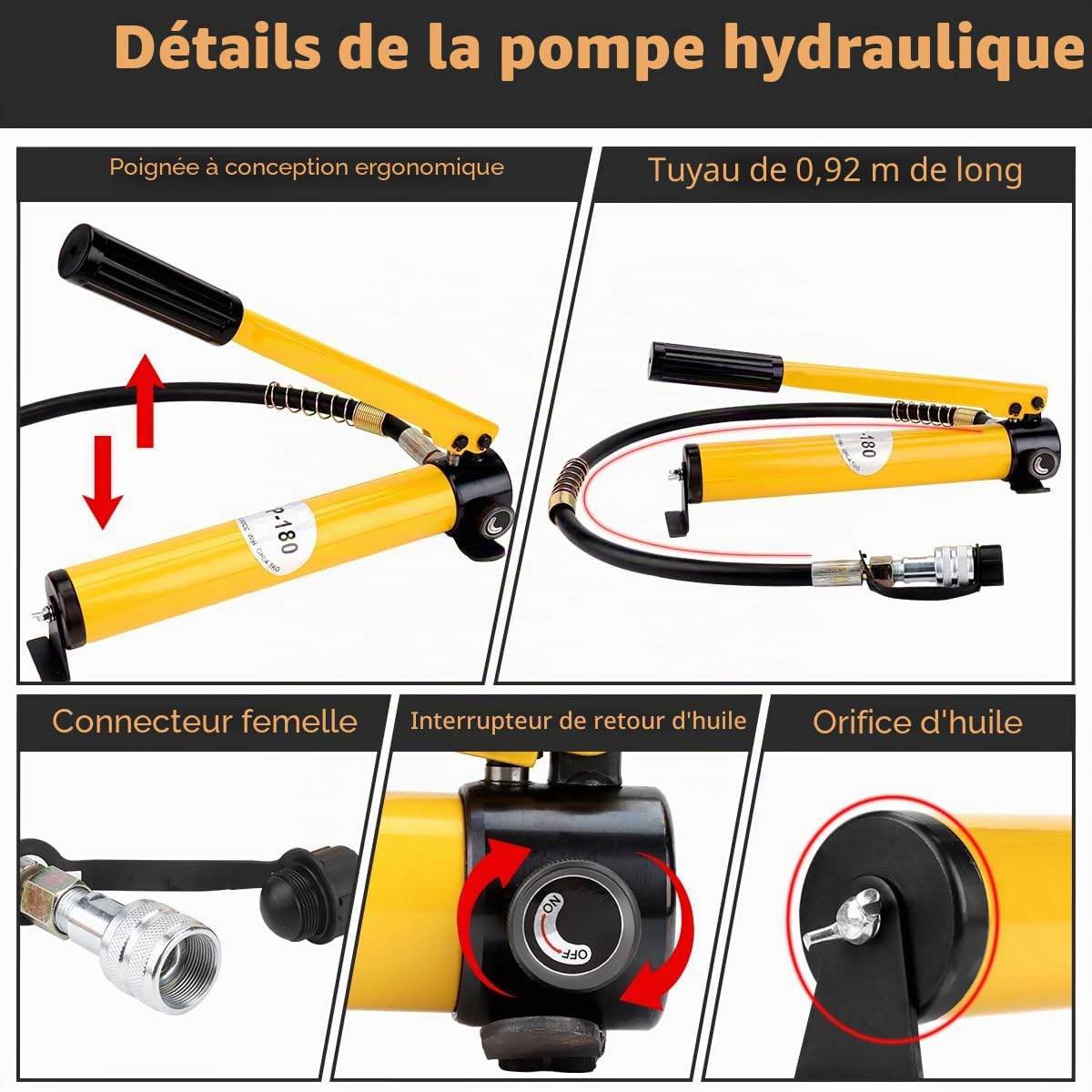 Fulgutonit Vérin Hydraulique 10T avec CP-180 Pompe Hydraulique, Course 12mm, Hauteur Propre 45mm, Single Section, Ultra-Mince, Portable, Industriel pour La Construction Mécanique/Ponts/Bâtiments