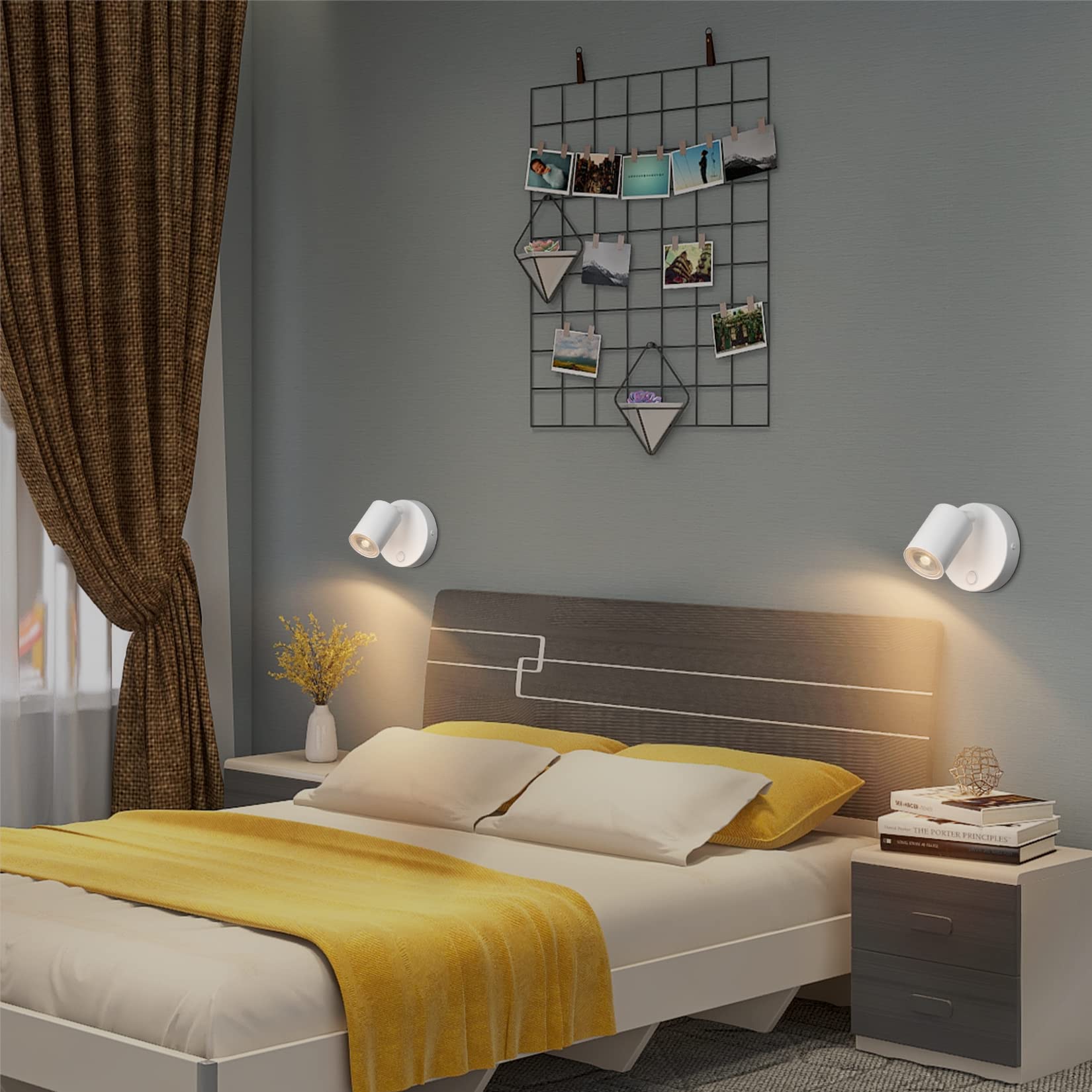 Klighten 2 Pezzi Applique da parete Interno Bianco, GU10 Lampada da Parete, 350°Orientabile Faretto da Parete Alluminio Con interruttore, per Camera Scale Soggiorno, Senza Lampadina