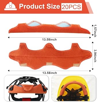 Lenporl 20 Pcs Reusable Sweat Bands for Hard Hats, Washable Cotton Hard Hat Liner and Comfort Pad