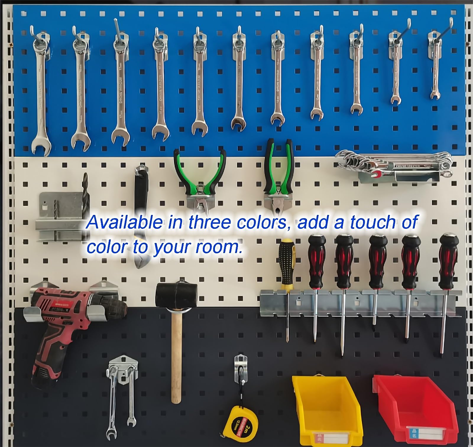 Stecktafel aus Holz, an der Wand montierter Stecktafelhaken, Aufbewahrungsbehälter und Paneel-Set, DIY-Wandhalterung zur Garagenaufbewahrung für Werkzeuge, Teile und Bastel-Organizer (blau,