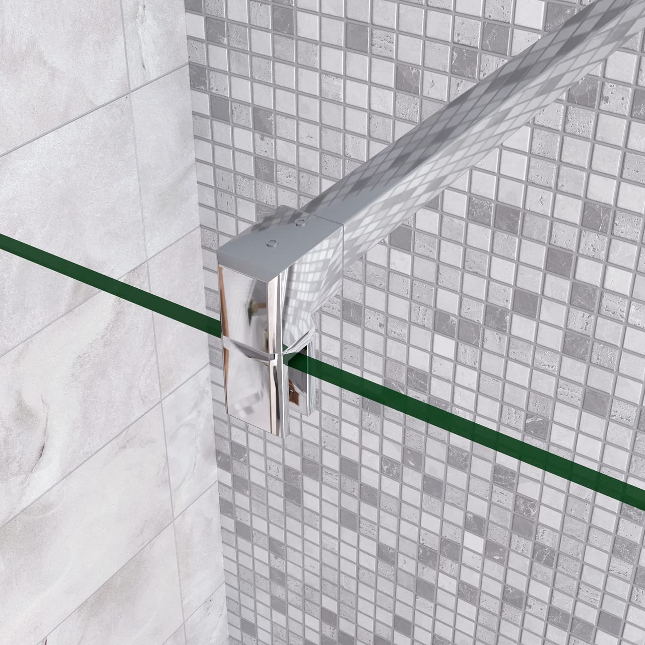 Parete Fissa Doccia Walk In 110x200 cm Vetro Temperato Trasparente Anticalcare 10 mm Con Barra Stabilizzatrice da 90 cm tagliabile