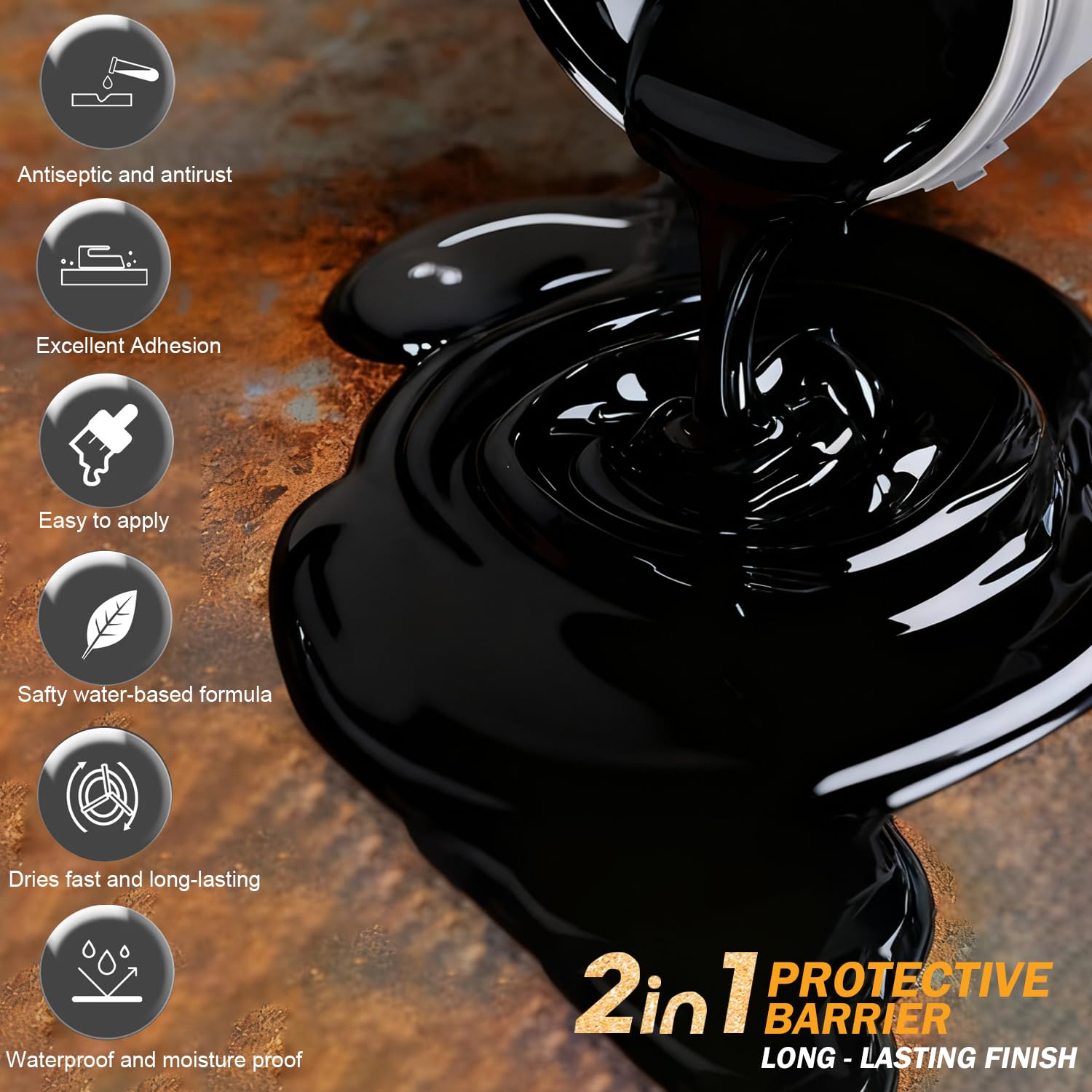 Convertisseur de Rouille 1000ml – Peinture Antirouille et Apprêt Métal Noir 2 en 1 – Traitement Inhibiteur de Rouille Durable pour Voitures, Portails, Outils et Surfaces Métalliques, Dry Quickly
