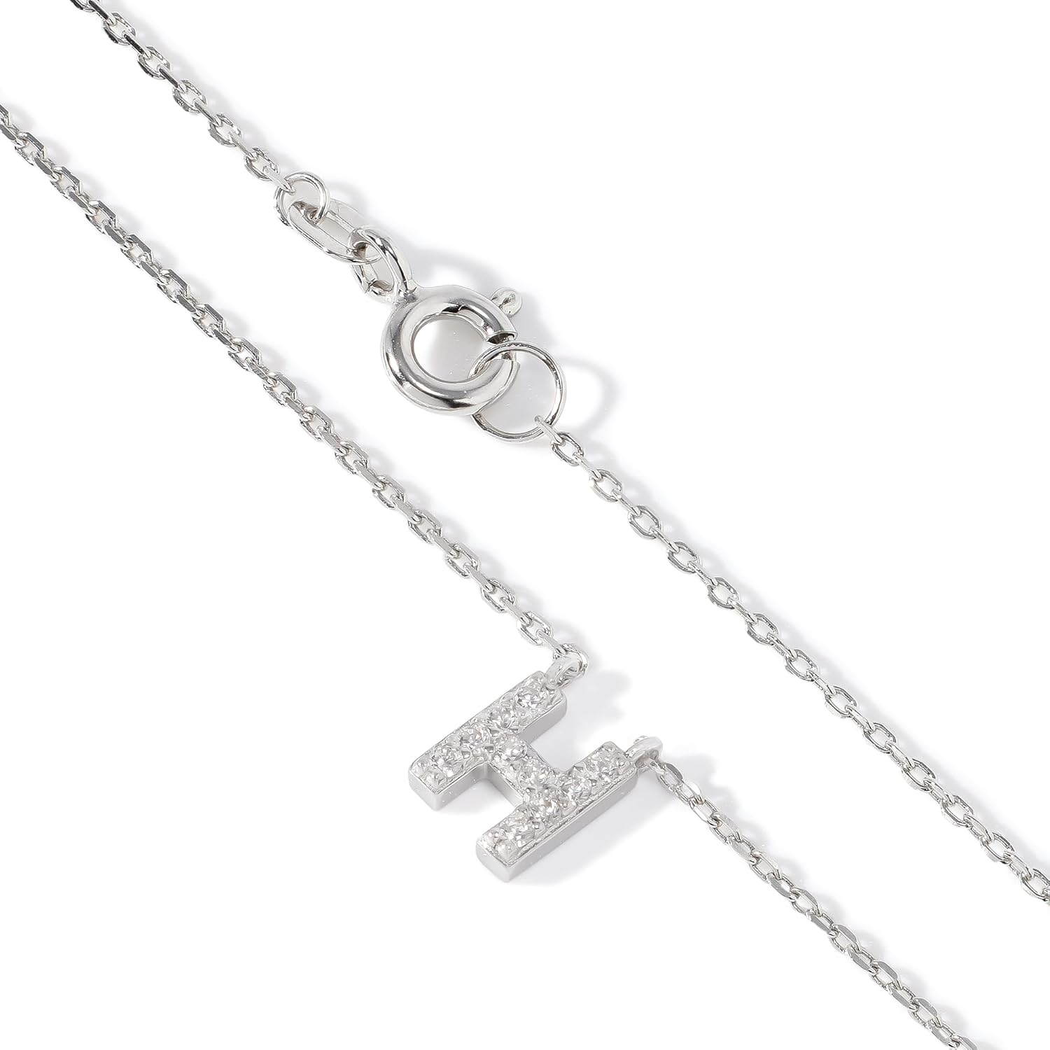 JTV Sterling Silver Initial Necklace for Women, 0.13 CTW White Cubic Zirconia Letter Pendant, Rhodium-Plated, Personalized Monogram Jewelry, Gift Box Included, 18” - Image 3