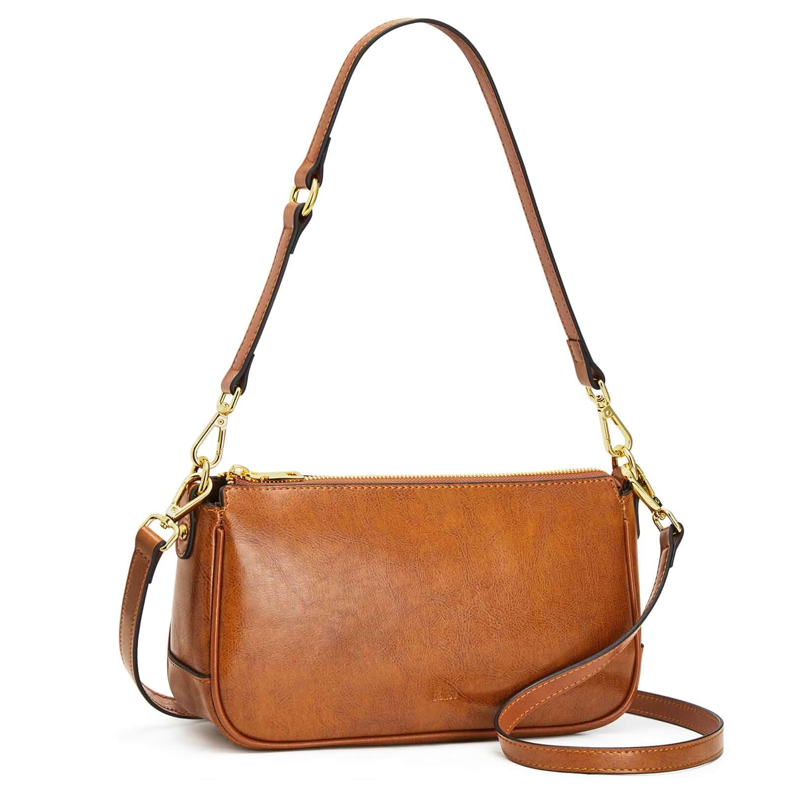 Kattee Leather Crossbody Bags, Small Purses with 2 Straps Small leather purse with 2 detachable straps, 6 card slots, clutch shoulder handbags for a 7.9-inch tablet.
