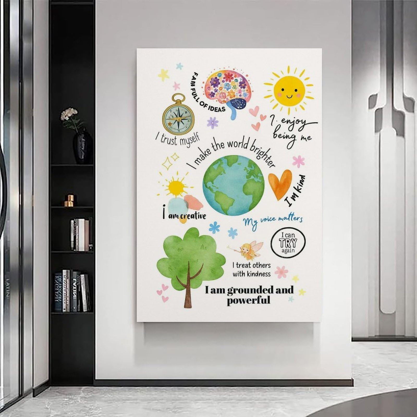 Positive Affirmations - Poster su tela motivazionale, stampa artistica da parete in stile bohémien, decorazione per la casa, camera da letto, ufficio, dormitorio, decorazione artistica da parete su