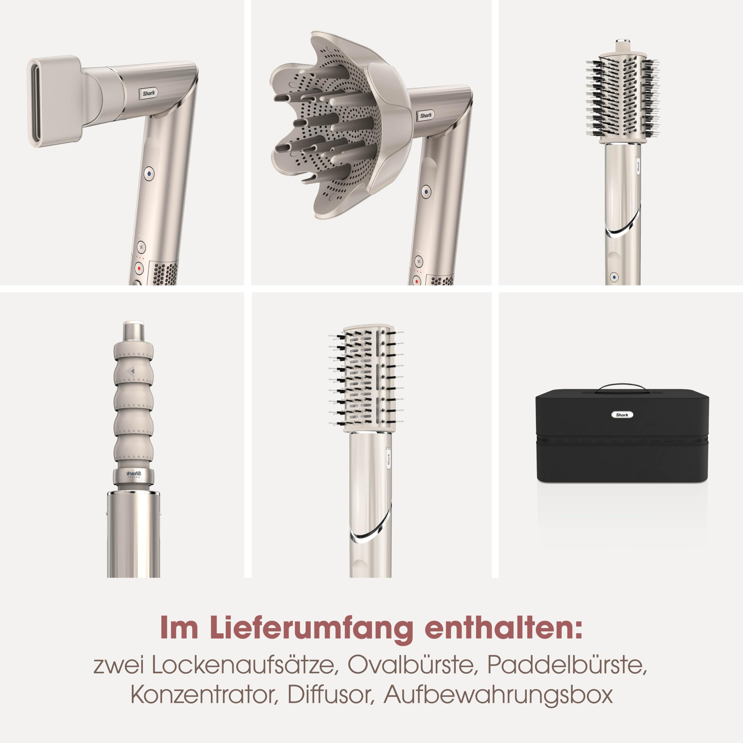 Shark FlexStyle 5-in-1 Luftstyler & Haartrockner 1400W Auto-Wrap-Lockenaufsatz Champagner HD446SLEU
