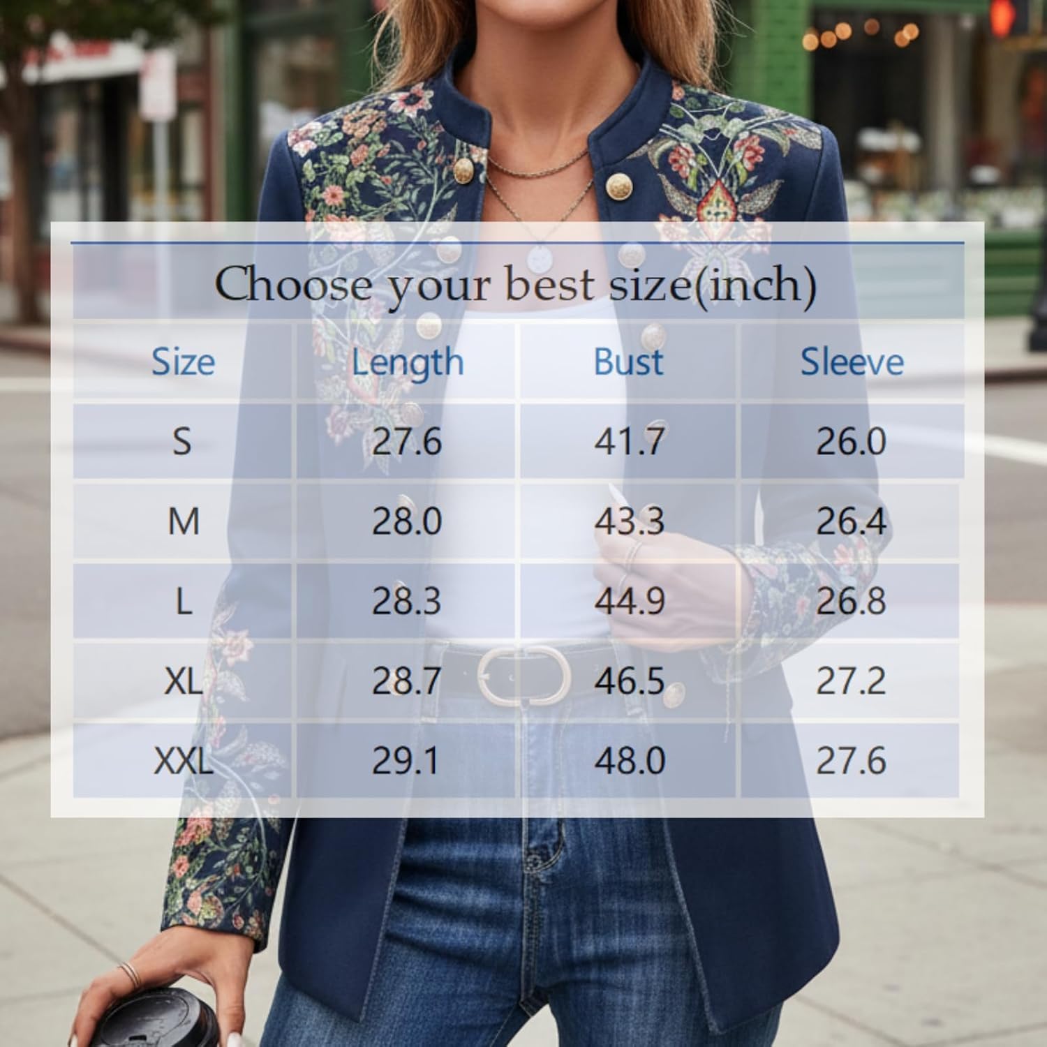 Womens Boho Print Open Front Blazer Jacket Long Sleeve Button Detail Office Fall Outwear - Image 7