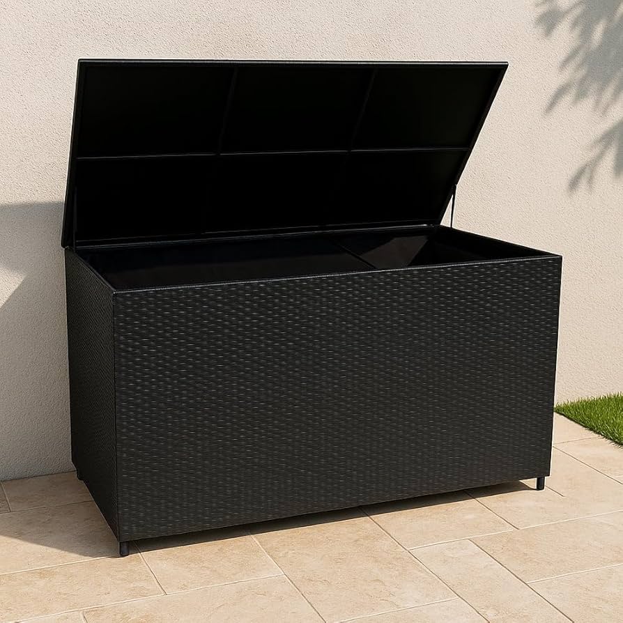 Plastic Garden Storage Box Waterproof Rattan Cushion Chest Deck Patio