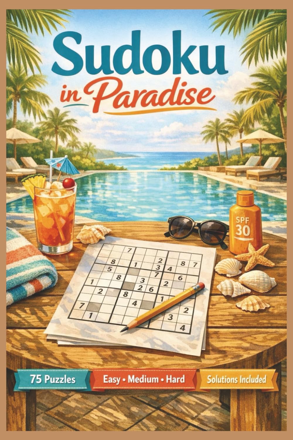 Sudoku in Paradise: 75 Sudoku Puzzles | 3 different levels of difficulty | Solutions included | 6x9 size