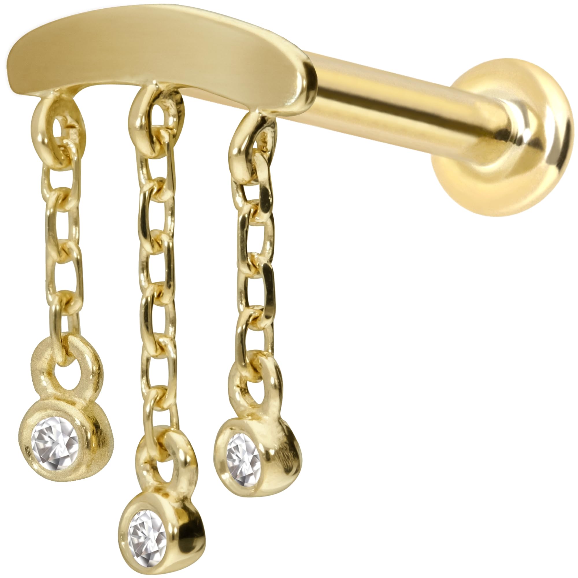 PIERCINGLINE 14 Karat Gold Labret Ohr-Piercing mit Push Fit MOISSANIT-WINDSPIEL 0,015 kt. Farb & Größenauswahl