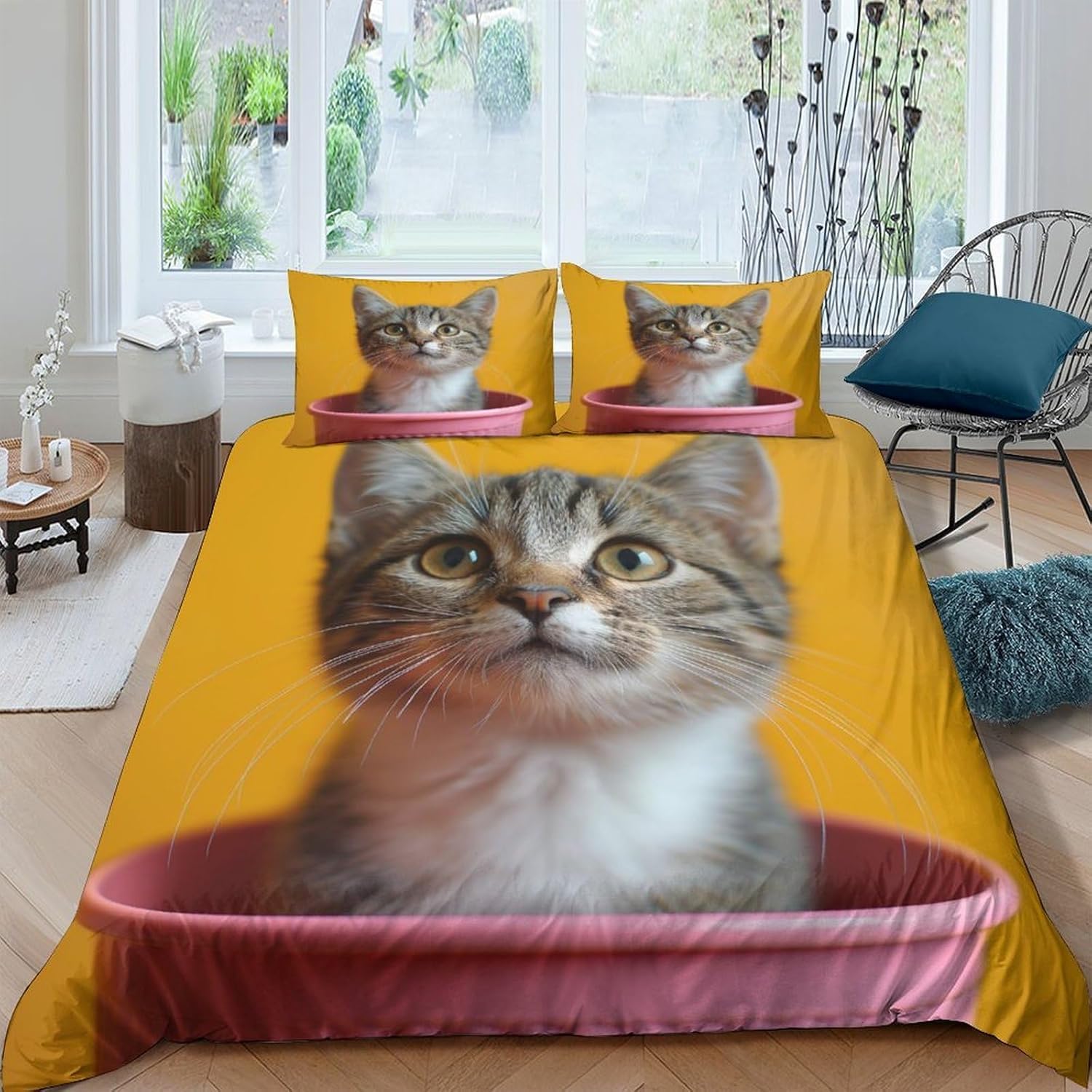 Parure de lit hypoallergénique chat 3 pièces pour grand lit enfant