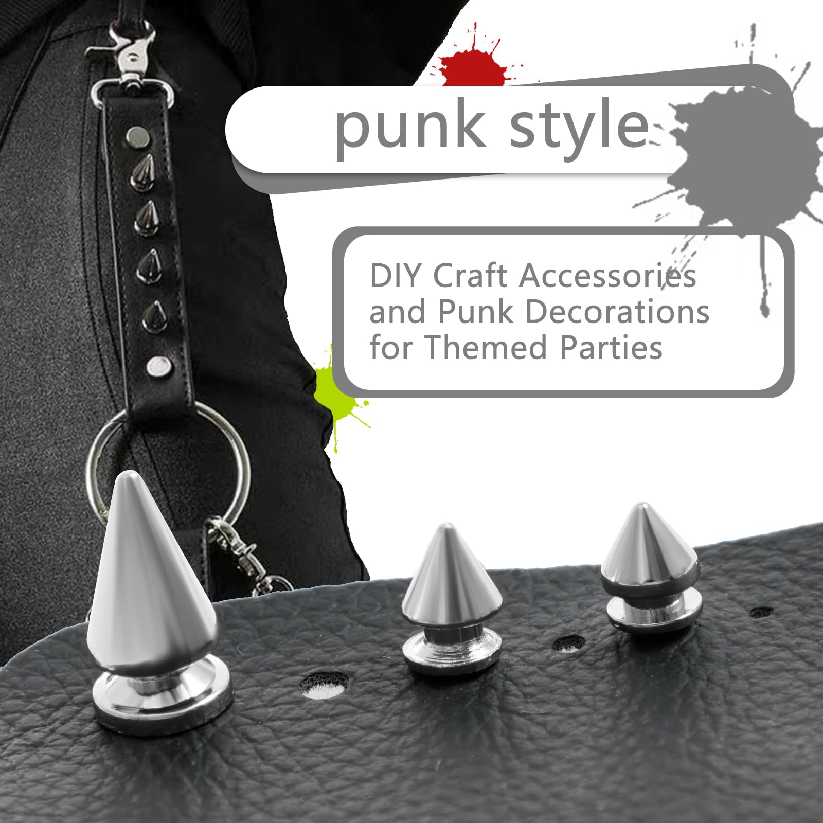Kit de 359 puntas y tachuelas punk, kit de remaches de cono y tachuelas, kit surtido de 8 tamaños de metal y cuero, kit de decoración de tachuelas para ropa, chaqueta, zapatos, cartera