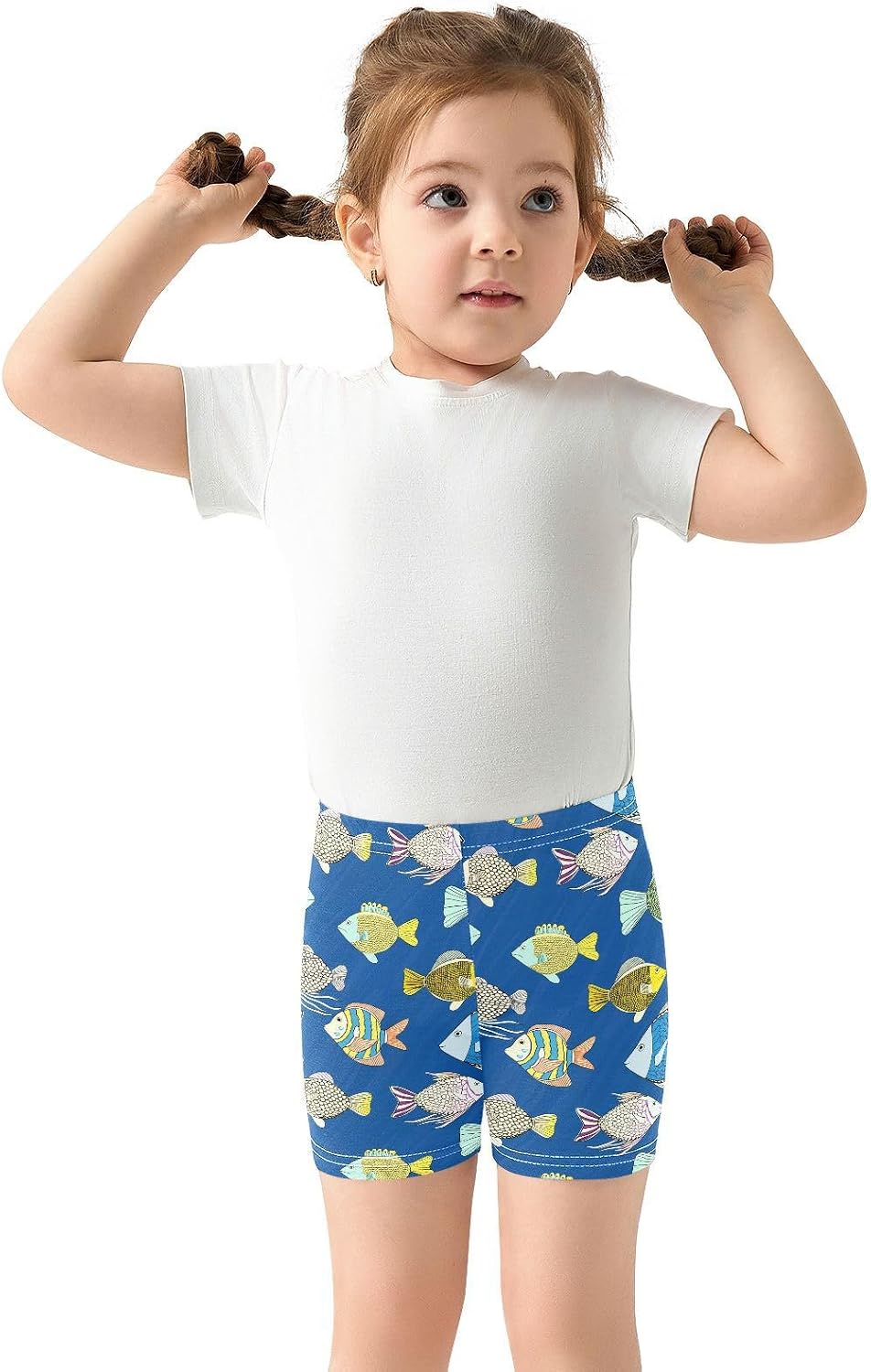 Fishes Blue Girls Bike Shorts Toddler Soft Cotton Under Dress Dance Shorts