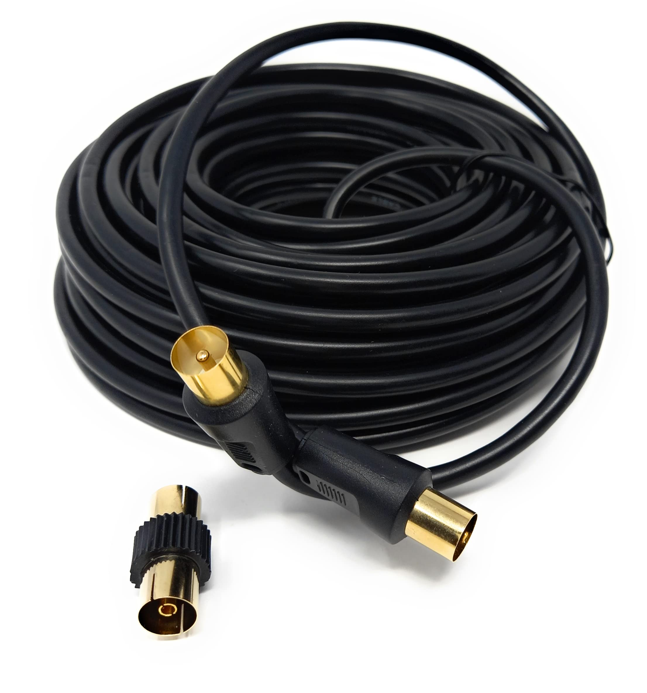 DRUT 15m TV RF Male to Male Aerial Antenna Coaxial Cable With Female to Female Coupler, Gold Connectors 75 ohm, 3C2V 50ft Black - Image 2