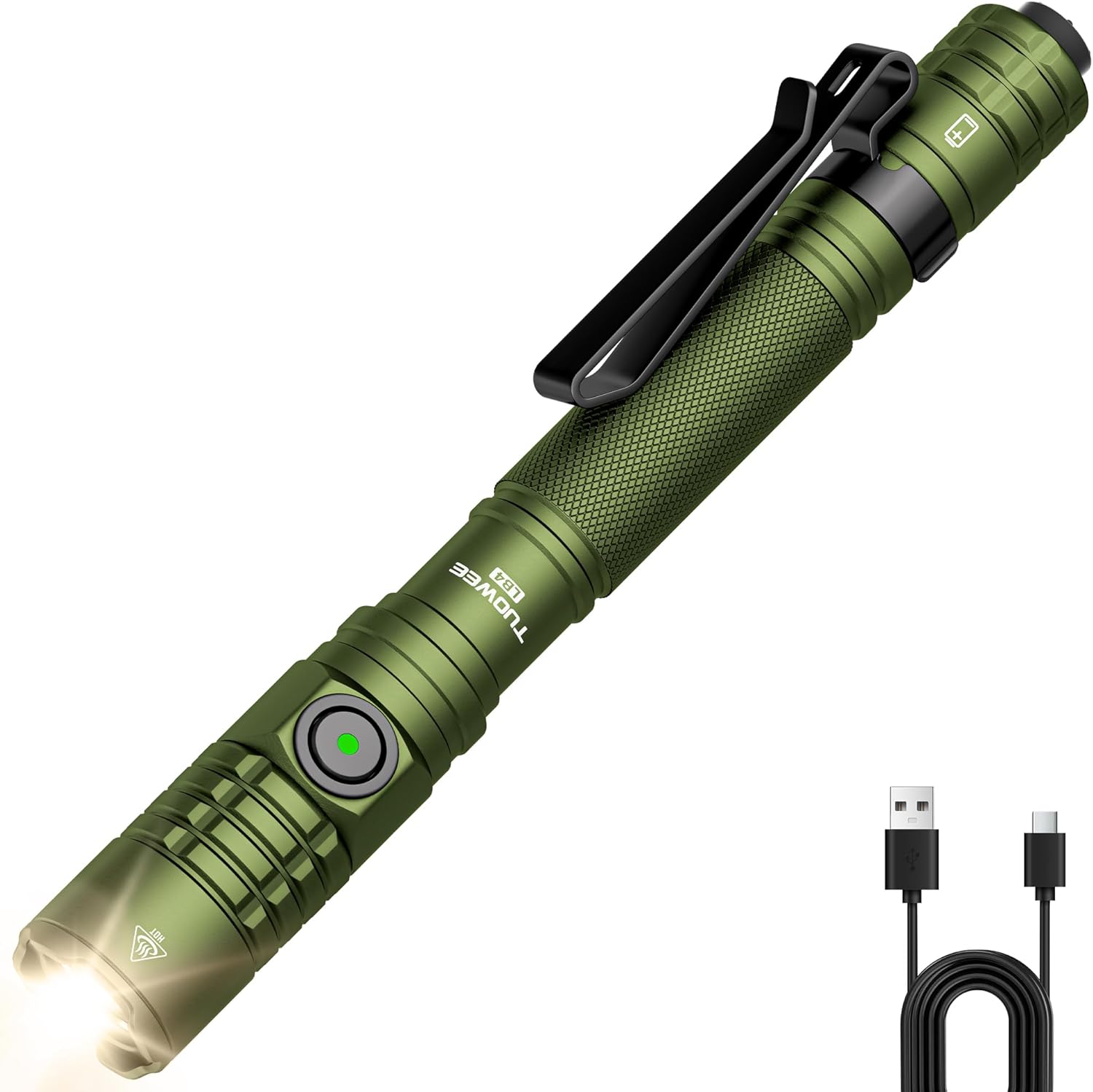 EDC Tactical Flashlight Rechargeable,Dual Modes 1500 High Lumens Pen Flashlight, Dual Switch Pocket LED Flashlight, Super Bright Small Flash Light for Emergency, Camping, Home