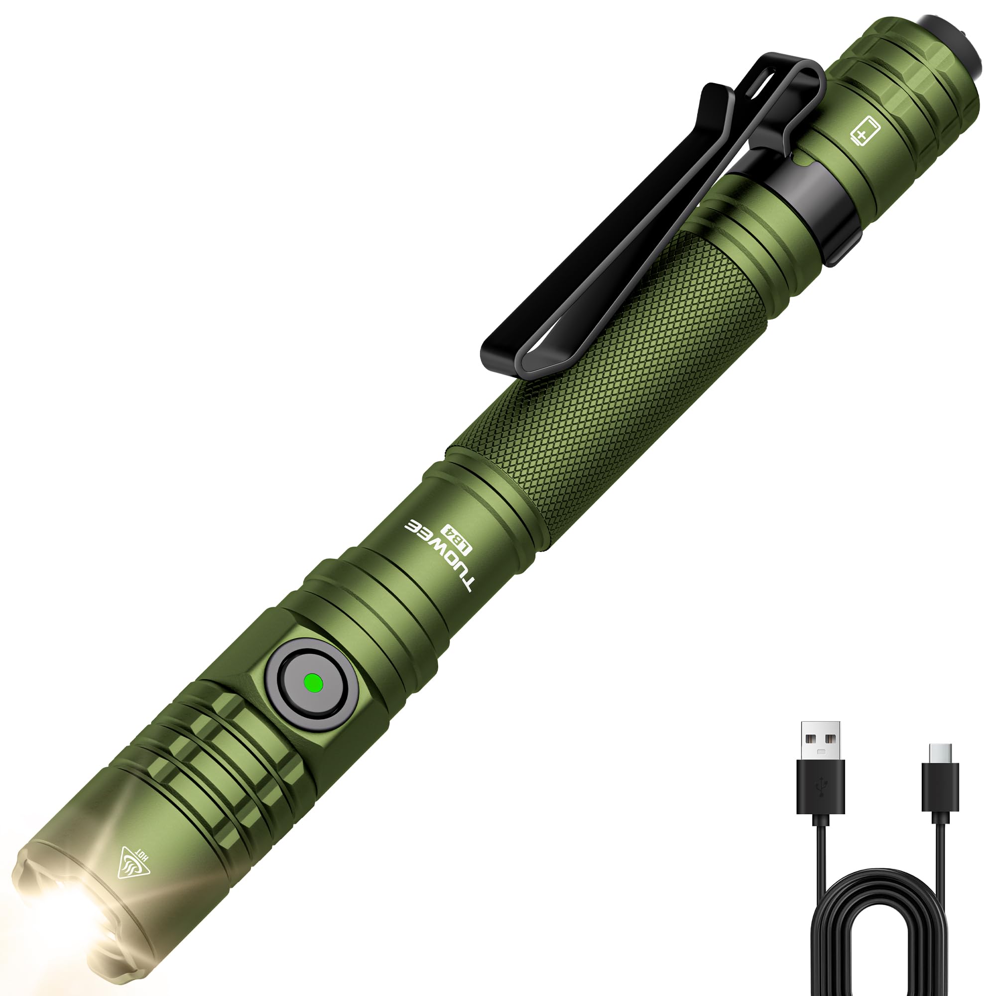 TUOWEE EDC Tactical Flashlight Rechargeable,Dual Modes 1500 High