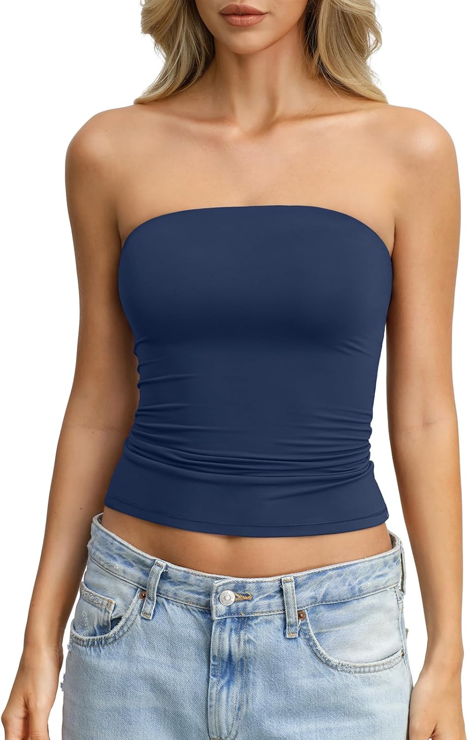 Womens Double Lined Tube Tops Non Slip Sexy Strapless Bandeau Top Y2K Sleeveless Going Out Tops Summer Outfits - Image 2