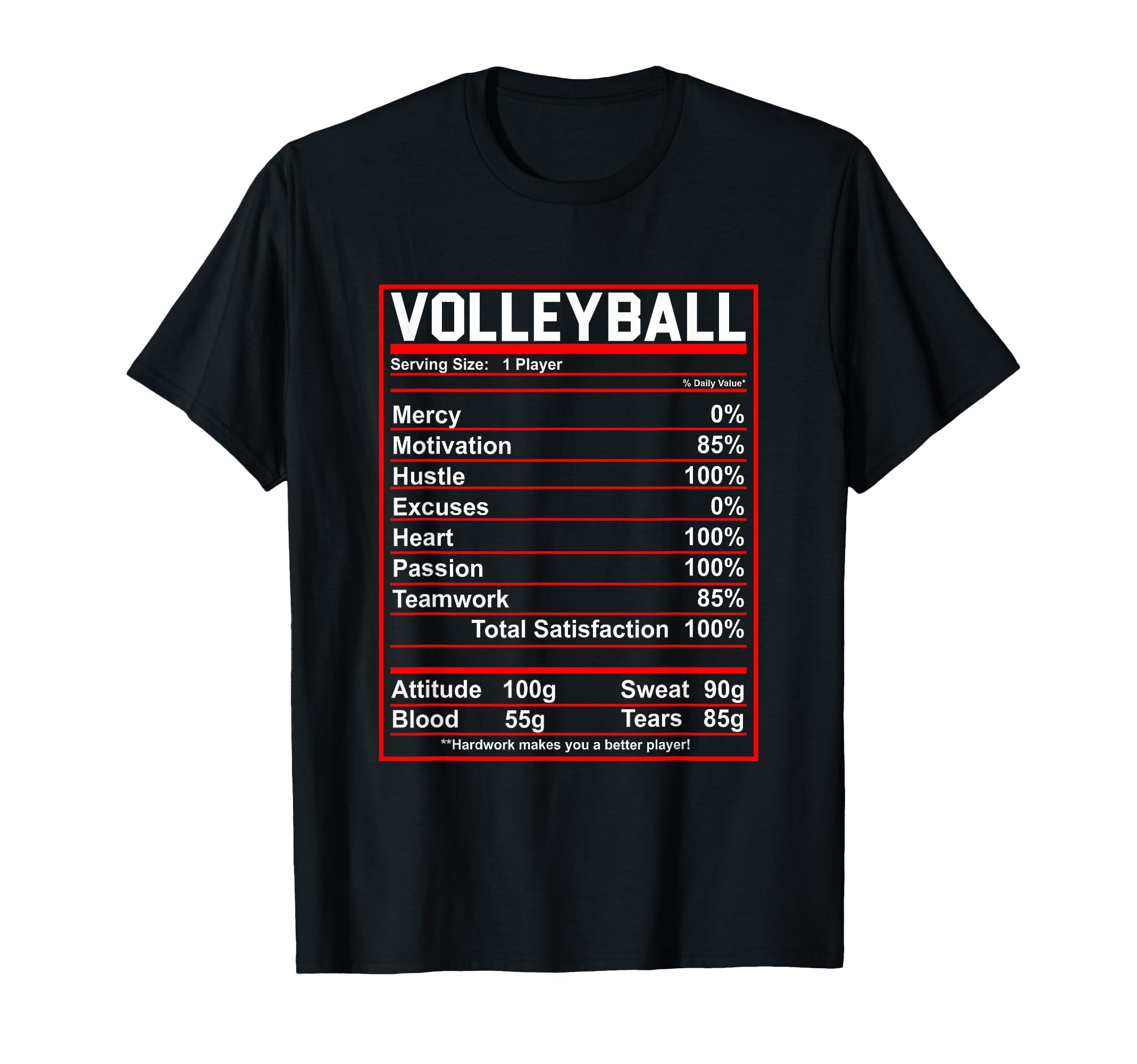 Funny Volleyball Nutrition Facts Women Men T-Shirt