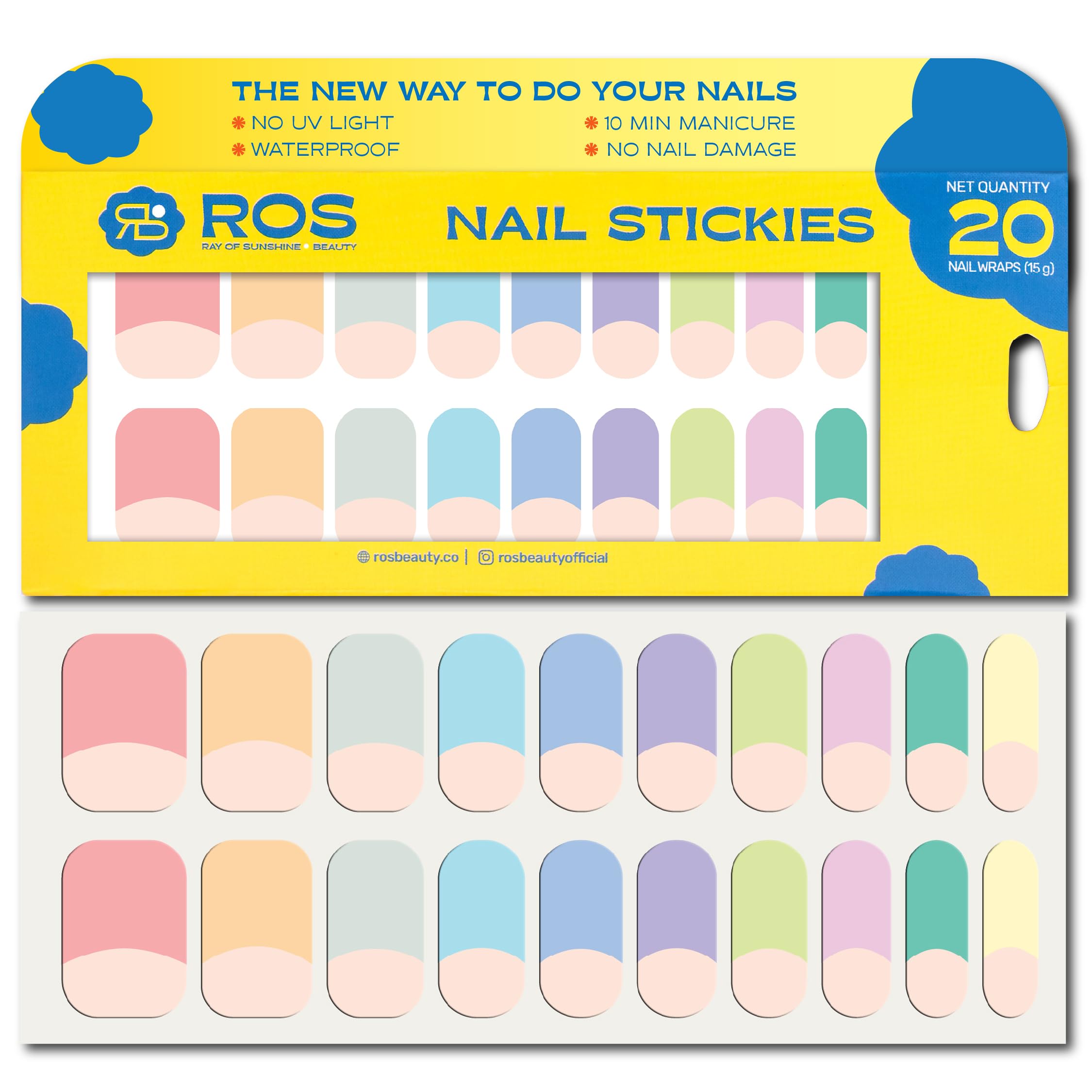 ROS Beauty Nail Stickies | 20 Count | Easy-to-Apply Vibrant Nail Art Stickers | Long-Lasting & Mess-Free | No UV Light | Takes the Natural Shape for Effortless DIY Manicure | Dewy Morning-image-48