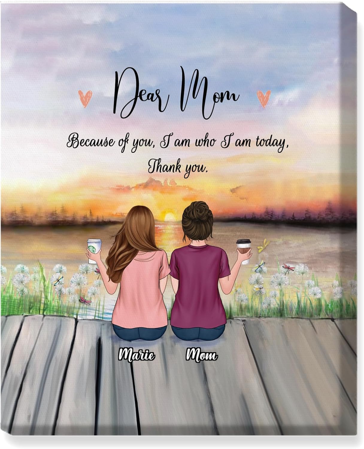GOSSBY Personalized Custom Canvas (Son) Dear Mom Because of you I am who I am today Thank you Personalized Gifts For Women, Mothers Day Gifts For Mom From Daughter Son, Customized Canvas Birthday Gift