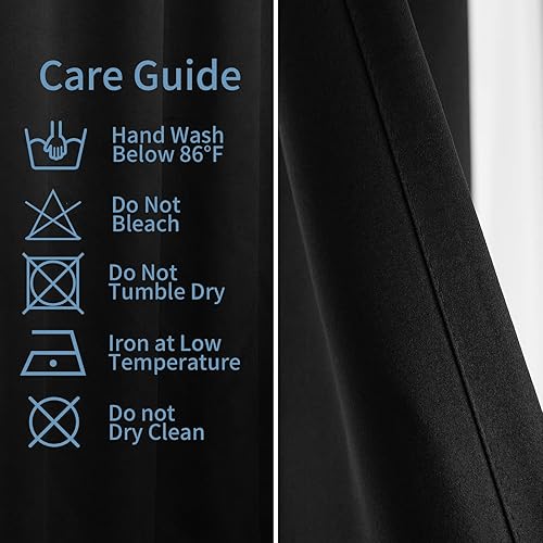 Miniatura 6 de Pickluc Juego de 2 paneles de cortinas opacas negras con ojales de 63 pulgadas de largo, cortinas de ventana con bloqueo de luz para sala de estar,